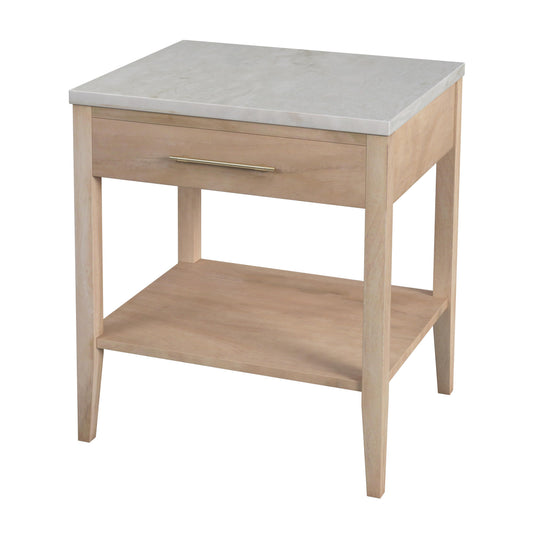 Mayfair 1 Drawer Wood and Marble Nightstand in Light Brown  5751455