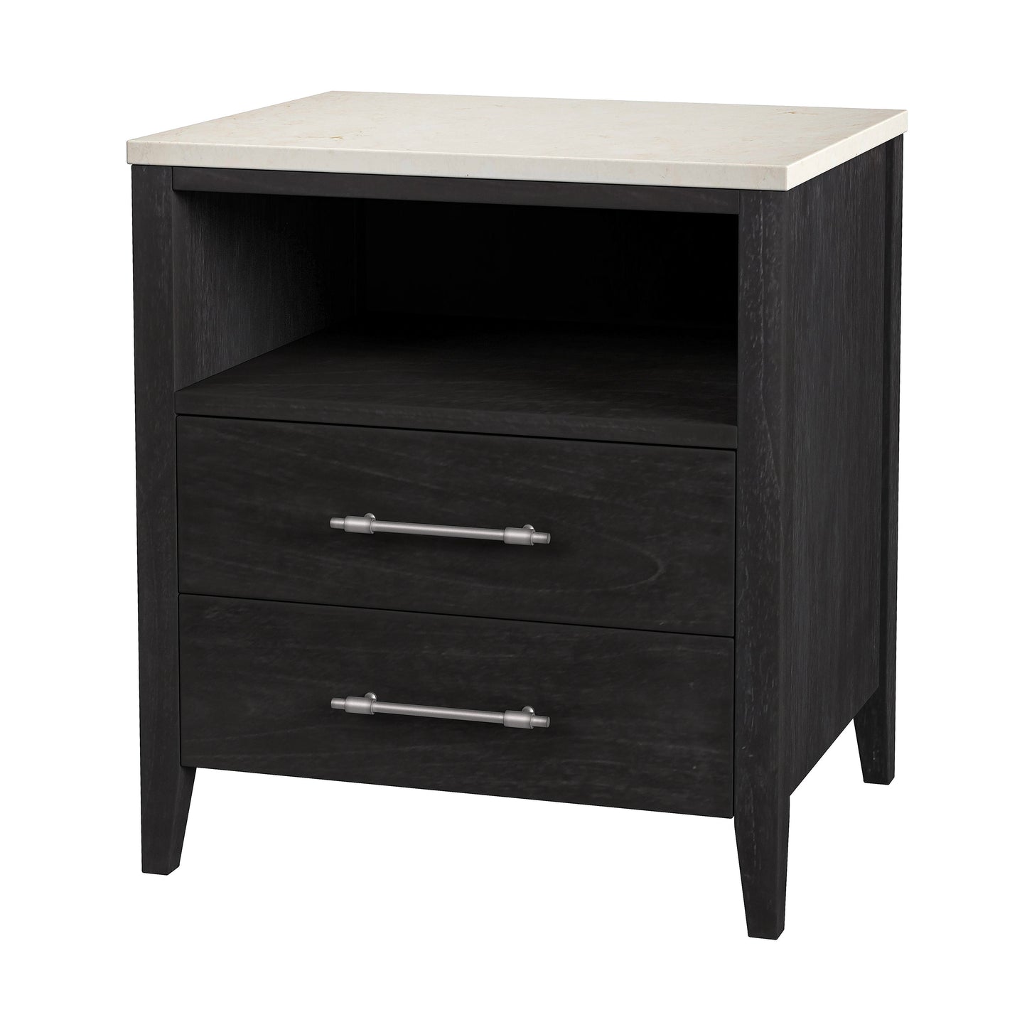 Mayfair 2 Drawer Wood and Marble Nightstand in Black 5752432