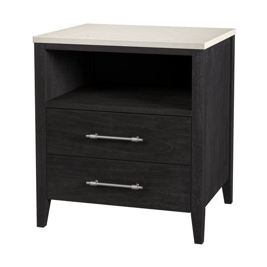 Mayfair 2 Drawer Wood and Marble Nightstand in Black  5752432