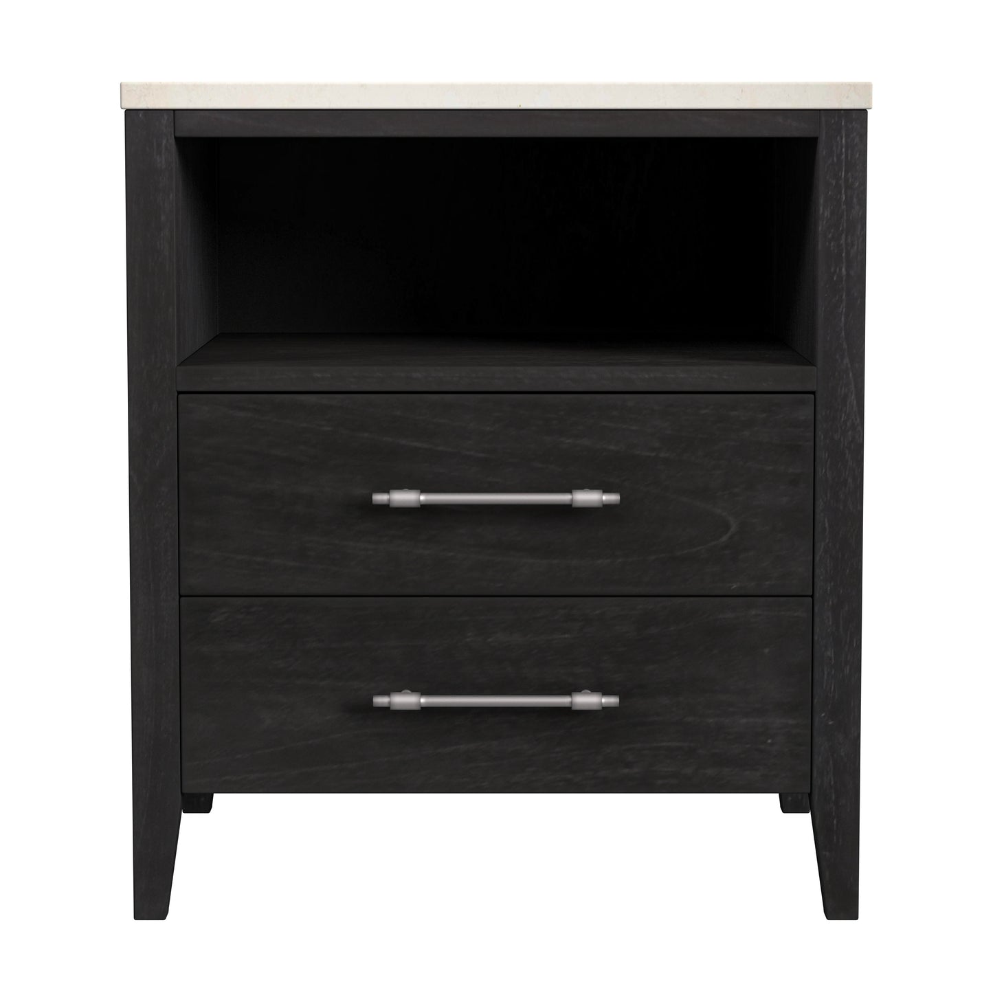 Mayfair 2 Drawer Wood and Marble Nightstand in Black 5752432