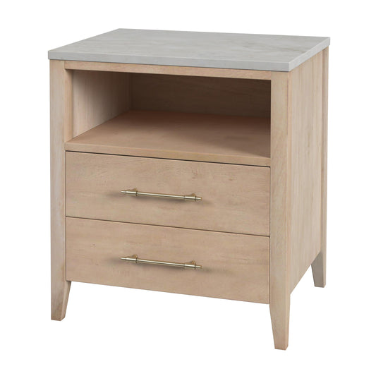 Mayfair 2 Drawer Wood and Marble Nightstand in Light Brown  5752455