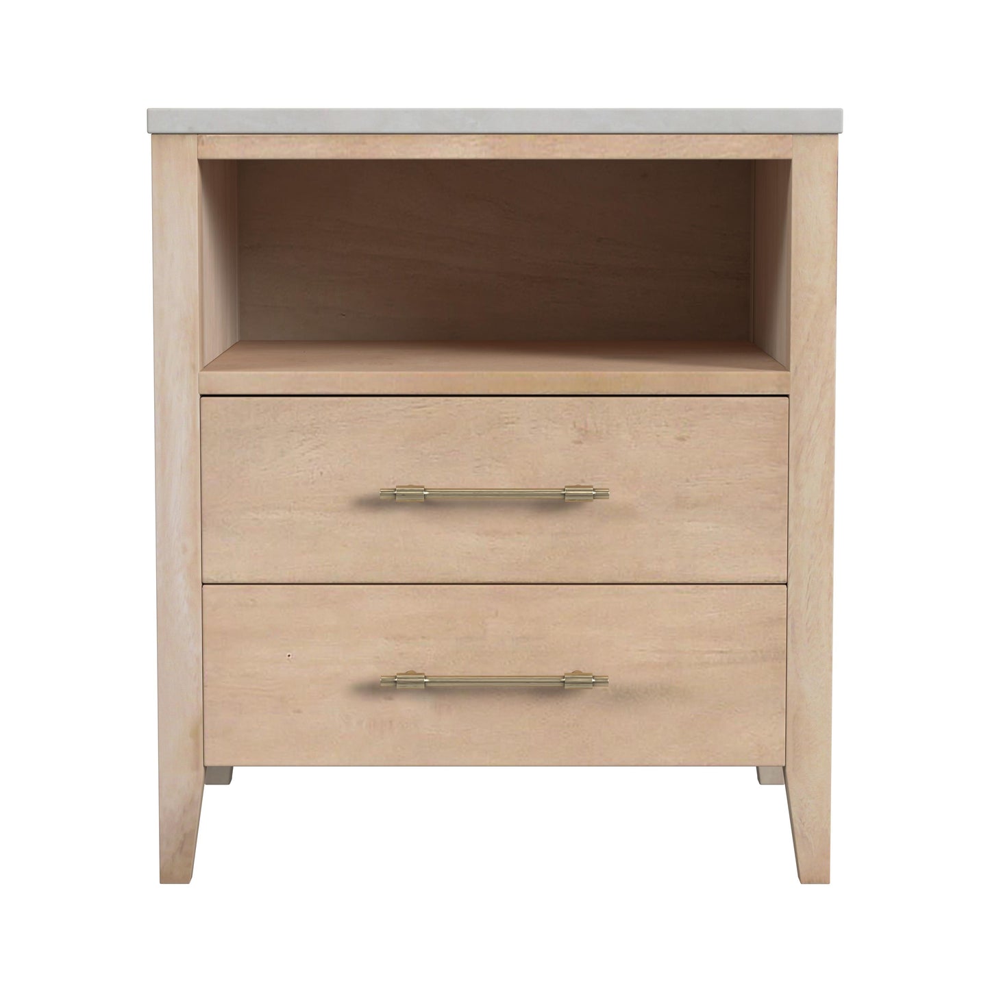 Mayfair 2 Drawer Wood and Marble Nightstand in Light Brown 5752455