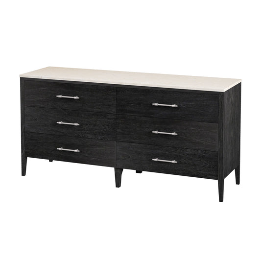 Mayfair 6 Drawer Wood and Marble Dresser in Black 5753432