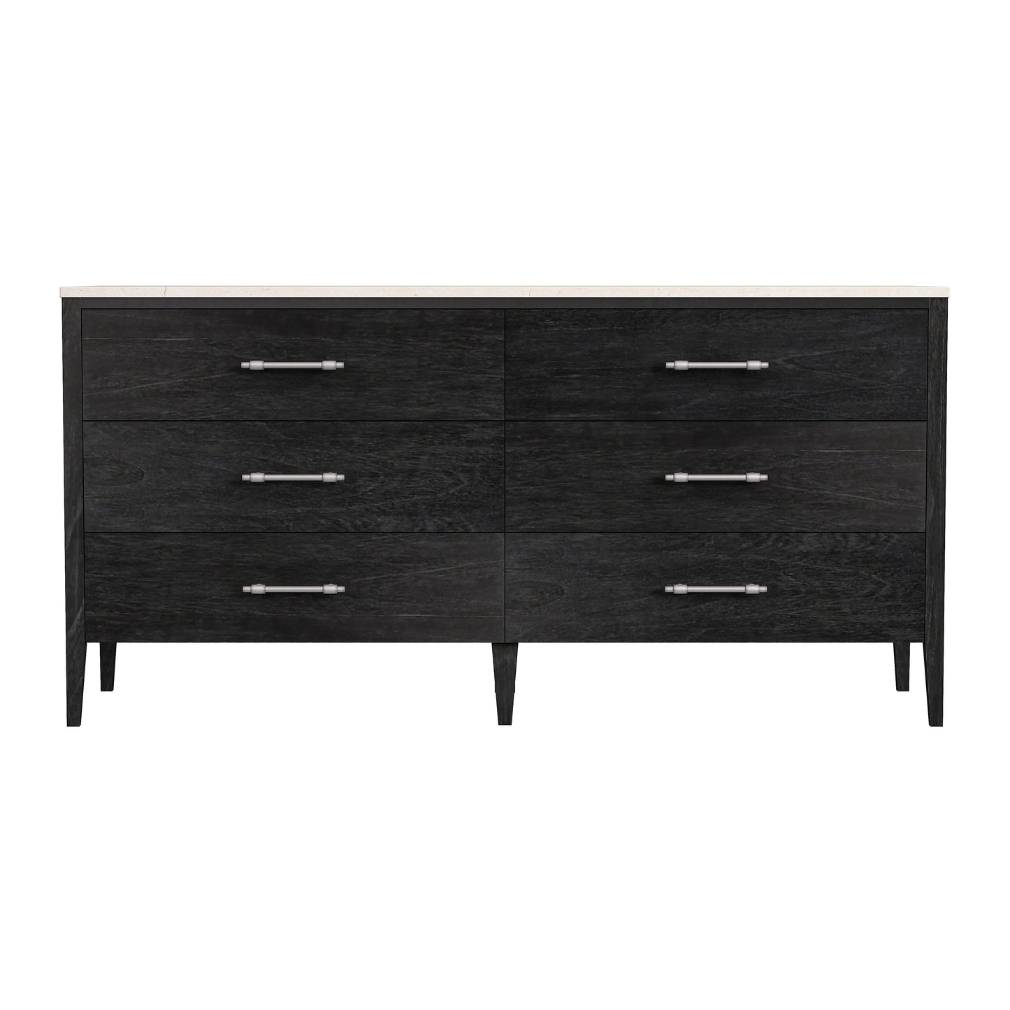 Mayfair 6 Drawer Wood and Marble Dresser in Black 5753432
