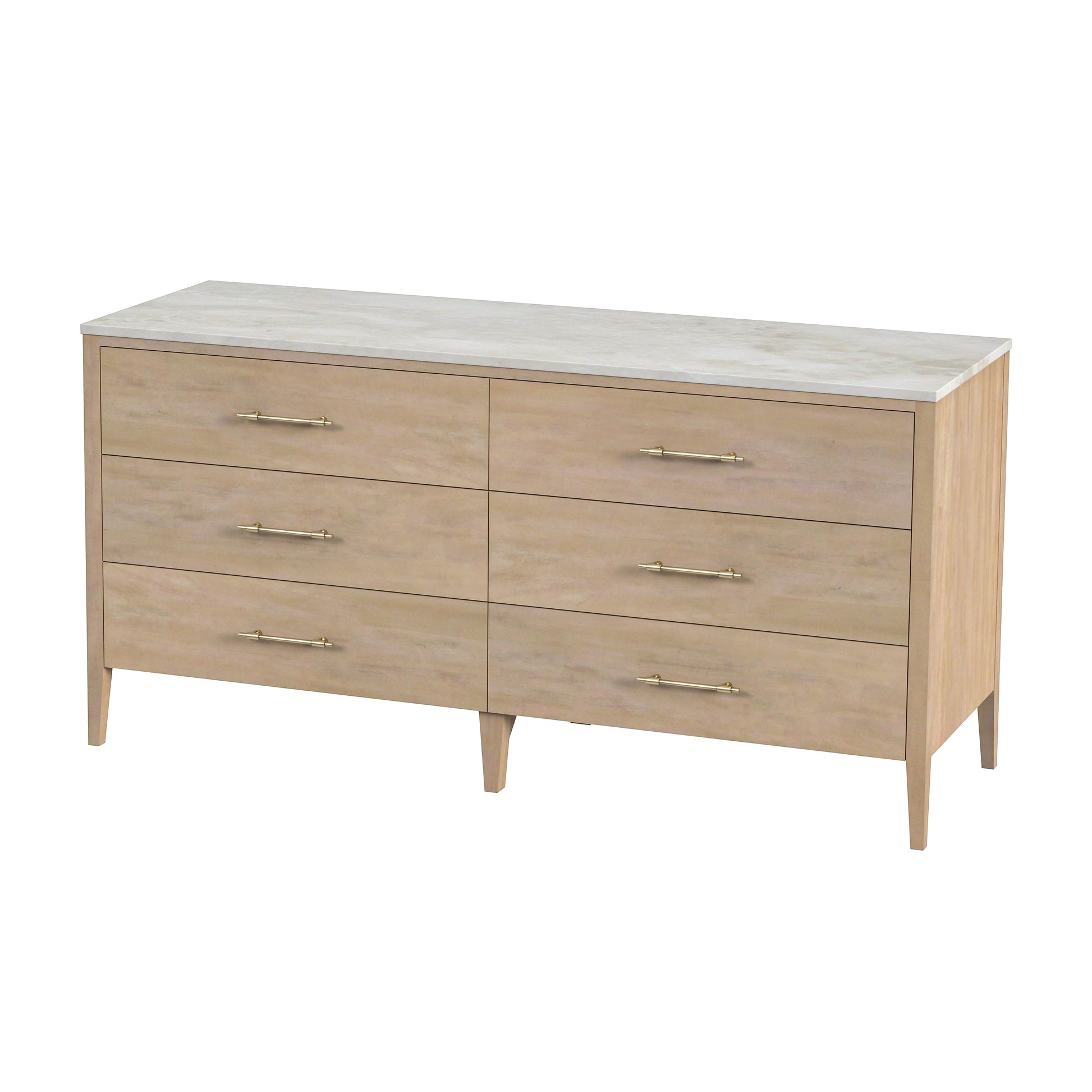 Butler Specialty Company Mayfair 64 in. W Rectangular Marble and Wood 6 Drawer Dresser, Light Brown