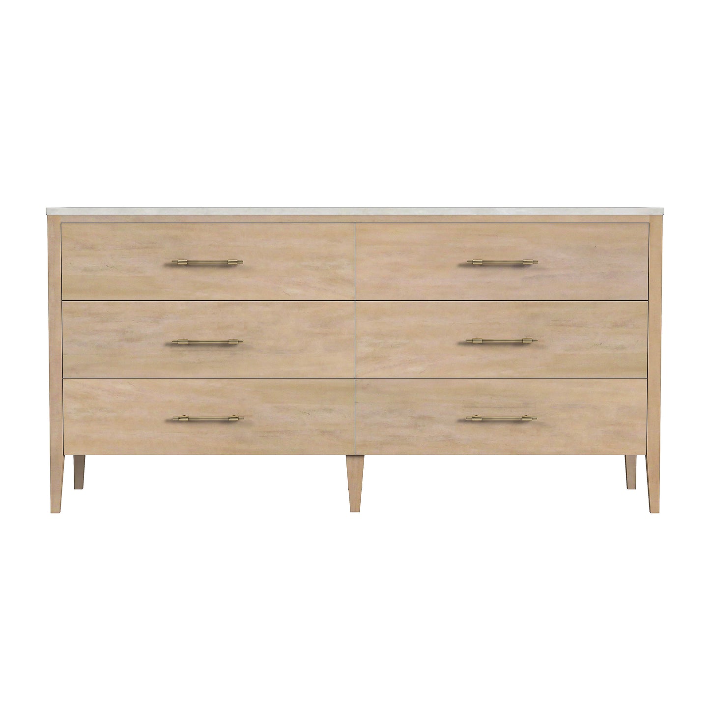 Butler Specialty Company Mayfair 64 in. W Rectangular Marble and Wood 6 Drawer Dresser, Light Brown