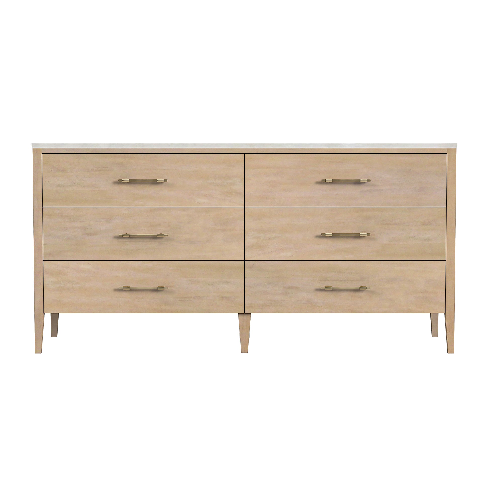 Butler Specialty Company Mayfair 64 in. W Rectangular Marble and Wood 6 Drawer Dresser, Light Brown