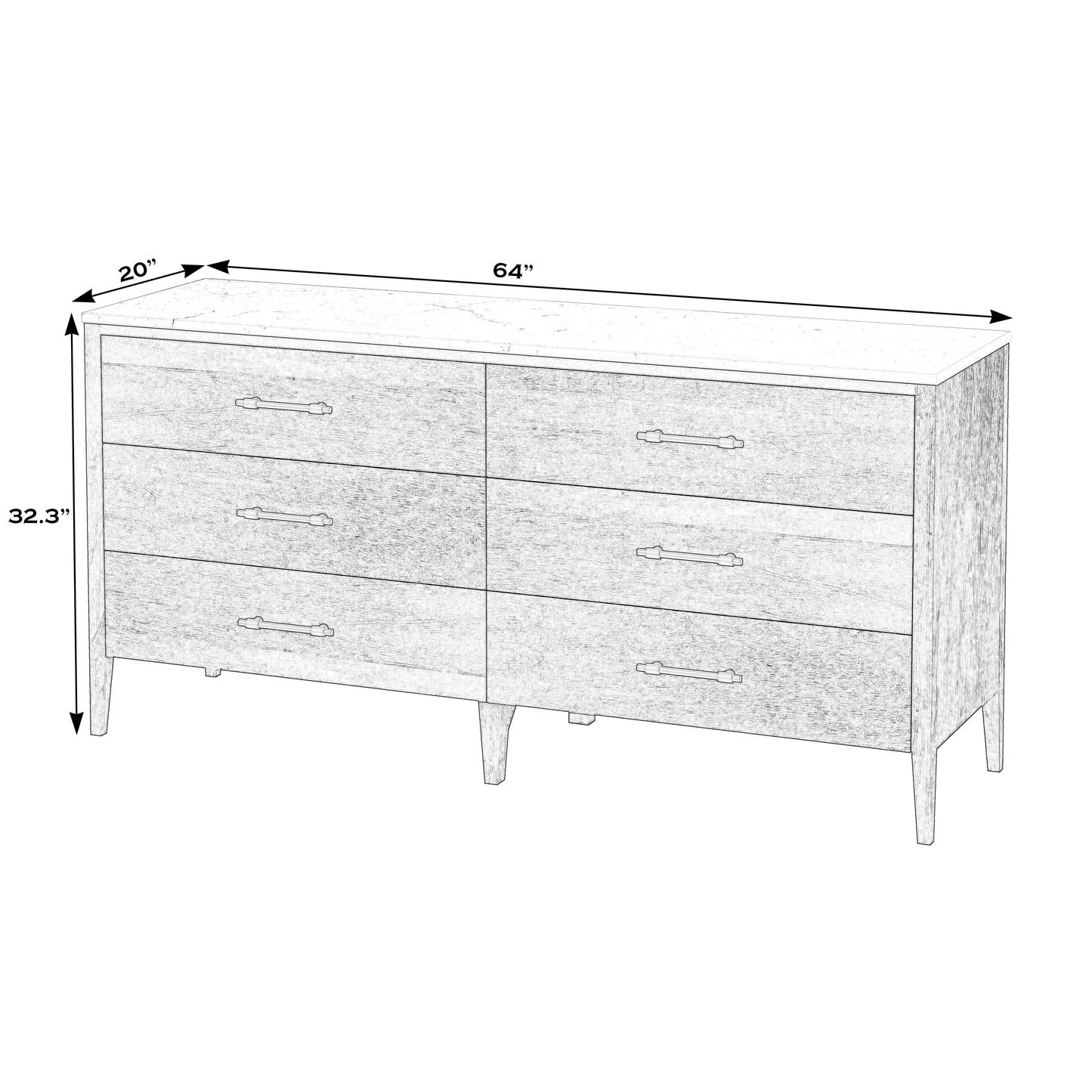 Butler Specialty Company Mayfair 64 in. W Rectangular Marble and Wood 6 Drawer Dresser, Light Brown