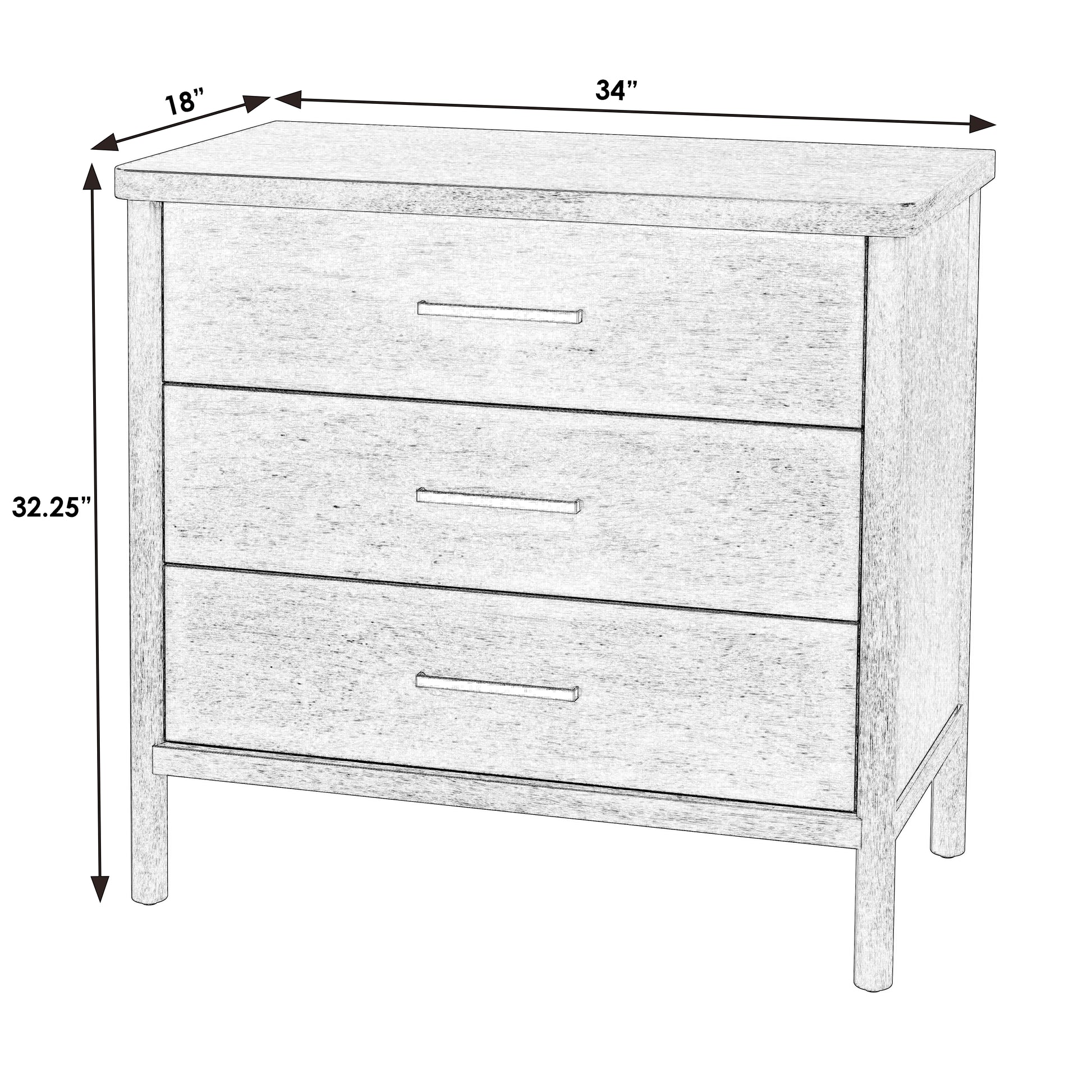 Butler Specialty Company Lennon 34 in. W Rectangular Wood 3 Drawer Rounded Leg Dresser, Light Brown