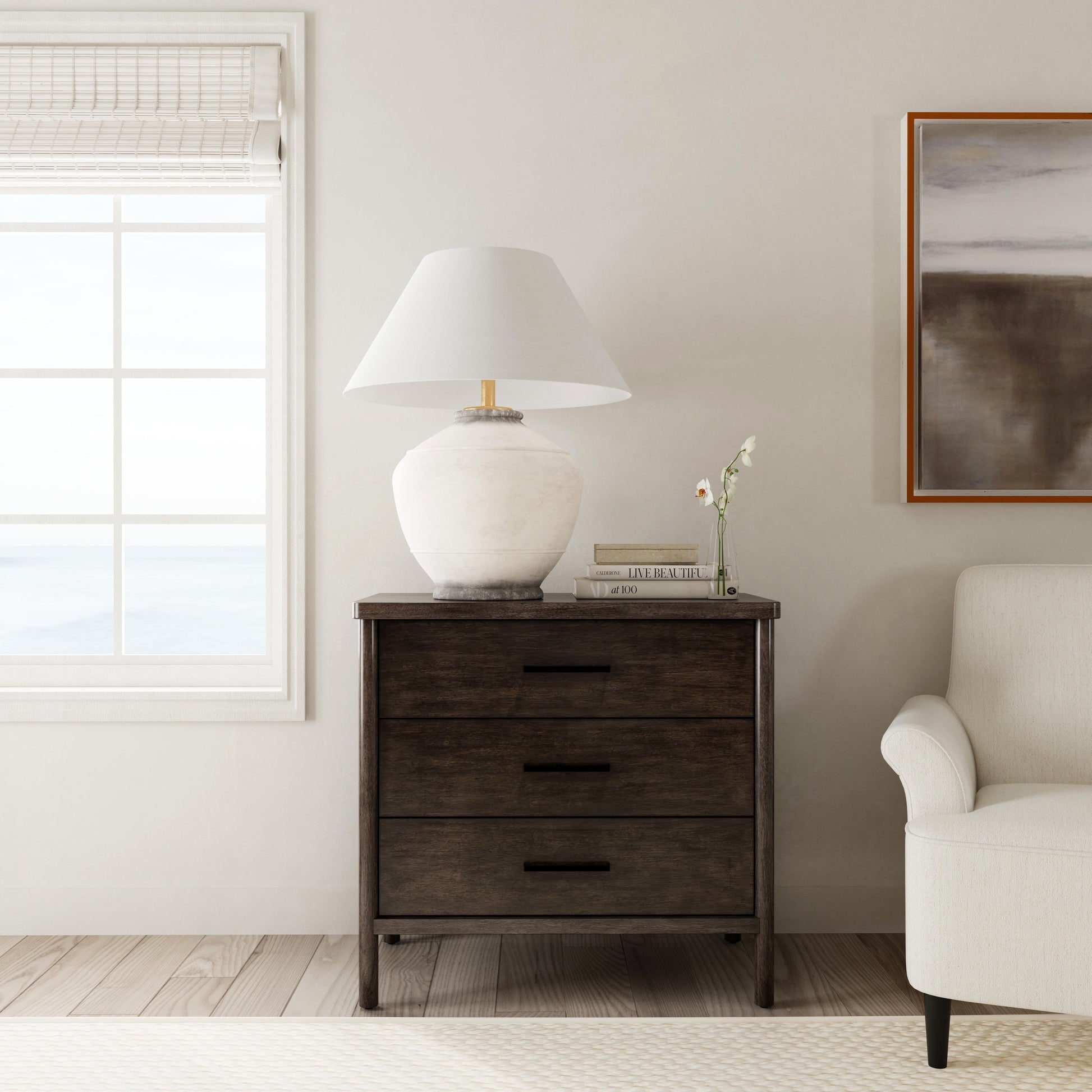 Butler Specialty Company Lennon 34 in. W Rectangular Wood 3 Drawer Rounded Leg Dresser, Brown