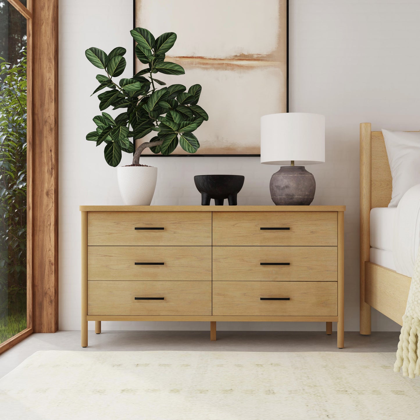 Butler Specialty Company Lennon 60 in. W Rectangular Wood 6 Drawer Rounded Leg Dresser, Light Brown
