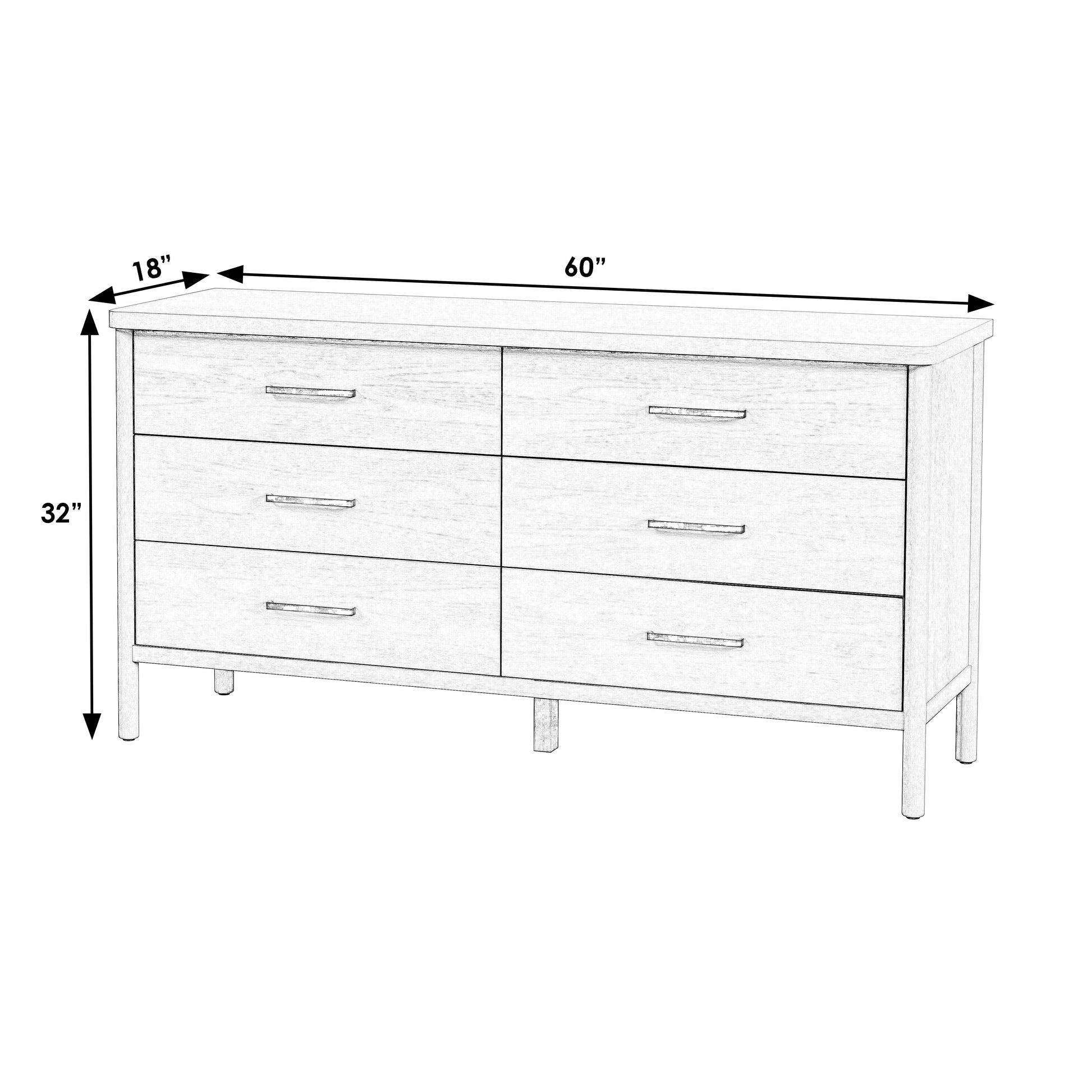 Butler Specialty Company Lennon 60 in. W Rectangular Wood 6 Drawer Rounded Leg Dresser, Light Brown