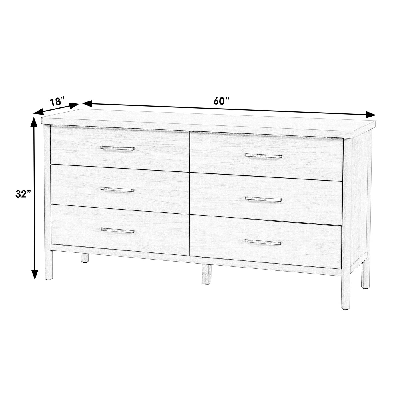 Butler Specialty Company Lennon 60 in. W Rectangular Wood 6 Drawer Rounded Leg Dresser, Brown