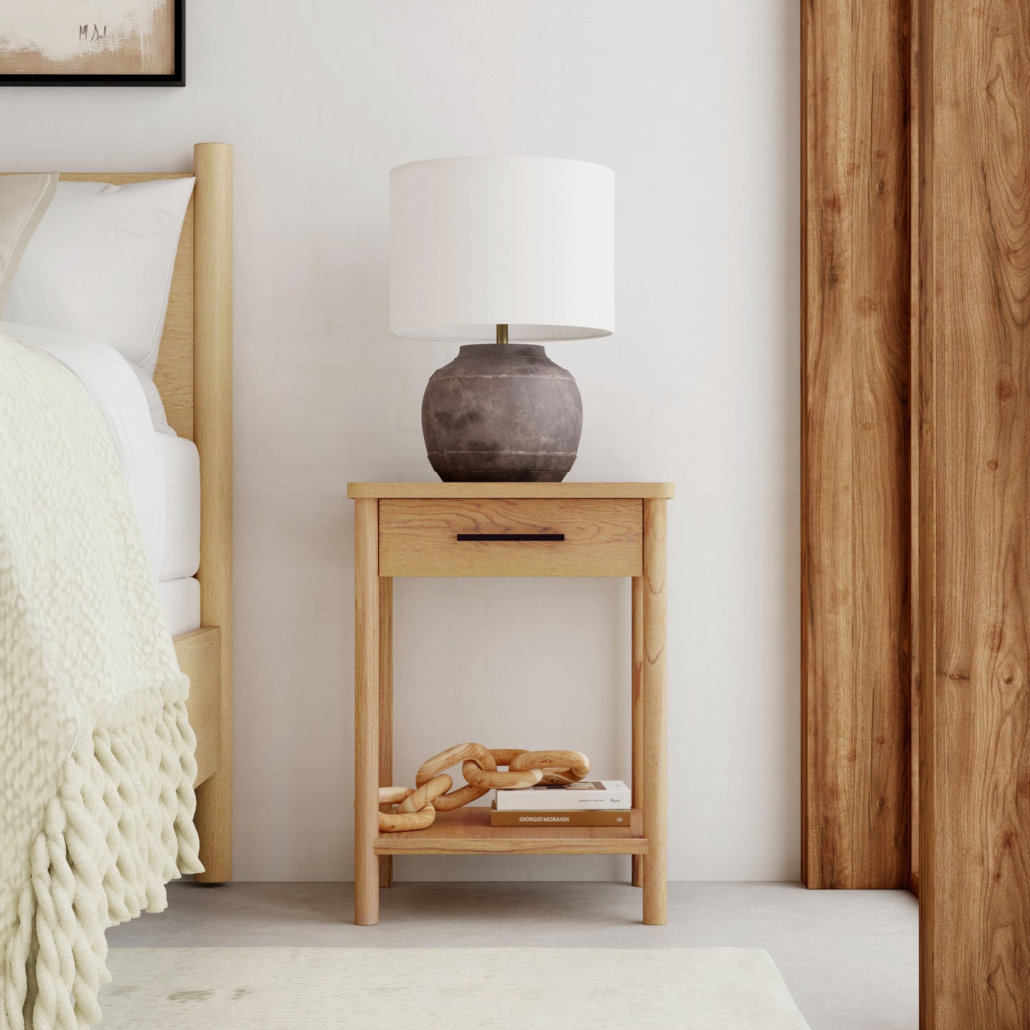 Butler Specialty Company Lennon 21 in. W Rectangular Wood 1 Drawer Rounded Leg Nightstand with Lower Open Shelf, Light Brown