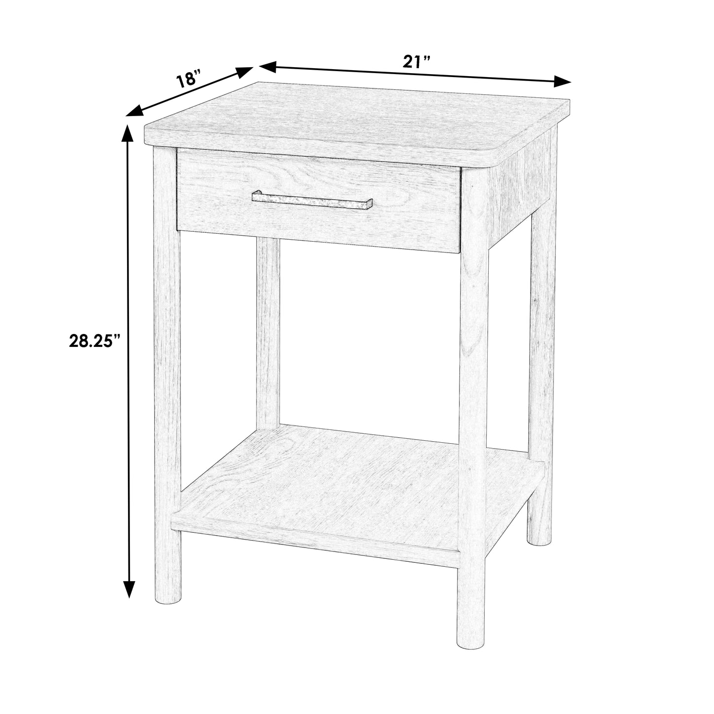 Butler Specialty Company Lennon 21 in. W Rectangular Wood 1 Drawer Rounded Leg Nightstand with Lower Open Shelf, Light Brown