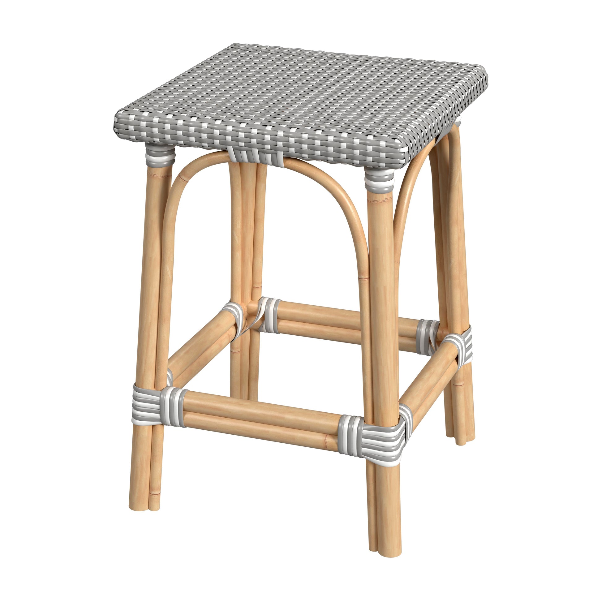 Butler Specialty Company Riviera 24 in. Seat Height Square Rattan Backless Counter Stool, Gray and White
