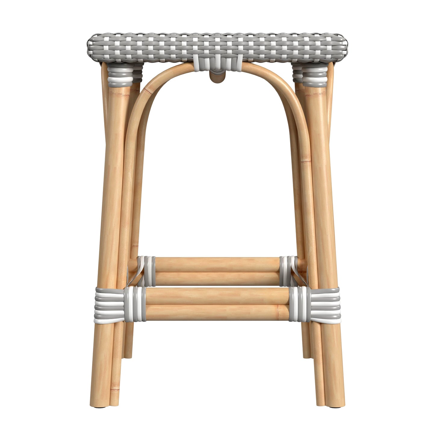 Butler Specialty Company Riviera 24 in. Seat Height Square Rattan Backless Counter Stool, Gray and White
