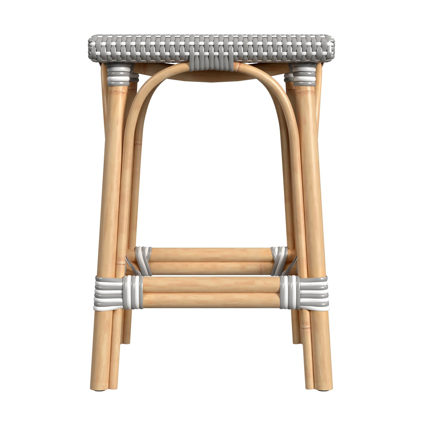Butler Specialty Company Riviera 24 in. Seat Height Square Rattan Backless Counter Stool, Gray and White