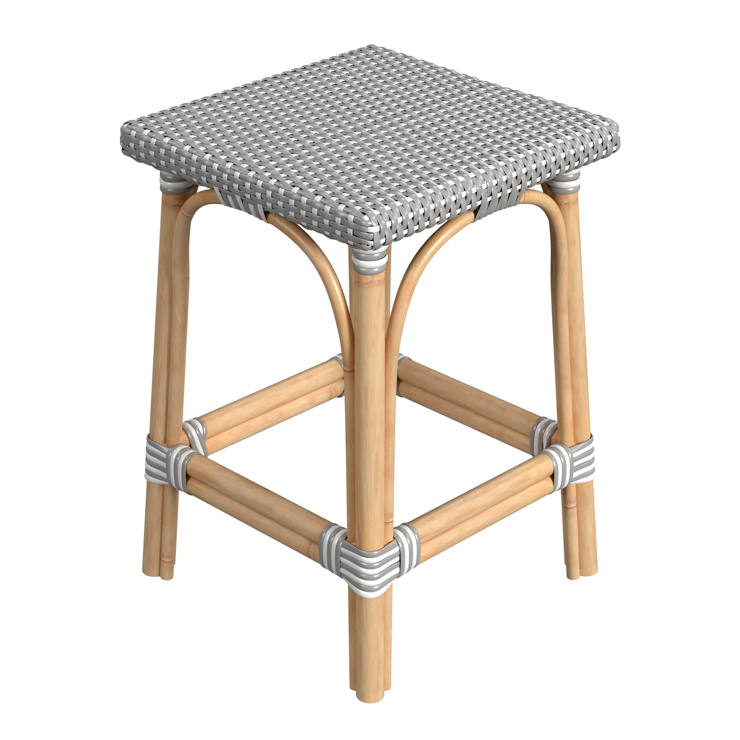 Butler Specialty Company Riviera 24 in. Seat Height Square Rattan Backless Counter Stool, Gray and White