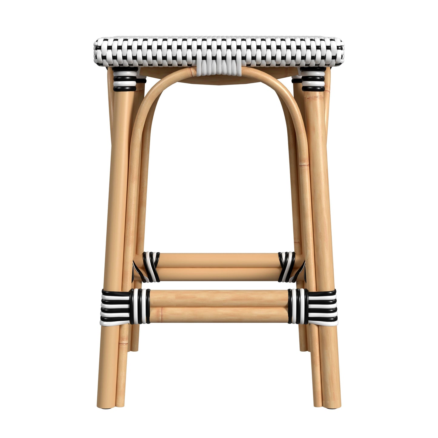 Butler Specialty Company Riviera 24 in. Seat Height Square Rattan Backless Counter Stool, Black and White