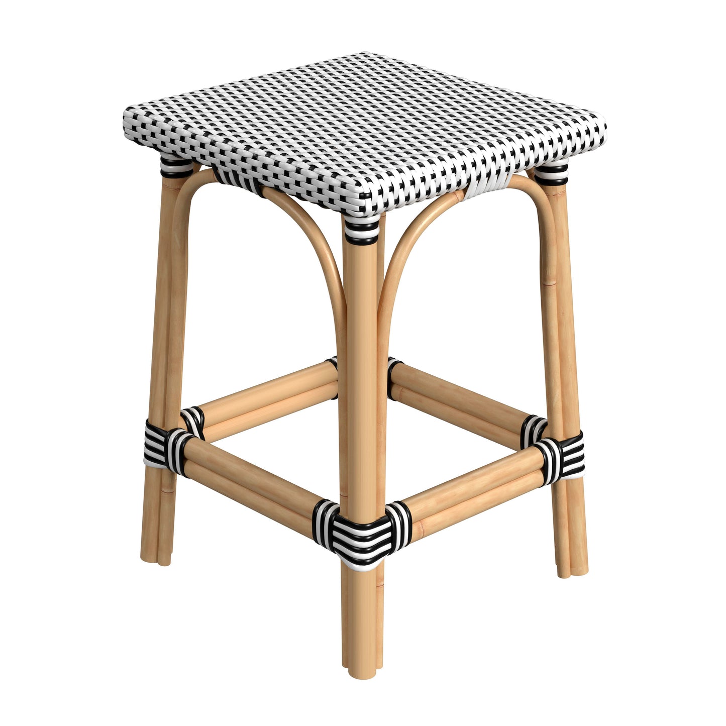 Butler Specialty Company Riviera 24 in. Seat Height Square Rattan Backless Counter Stool, Black and White
