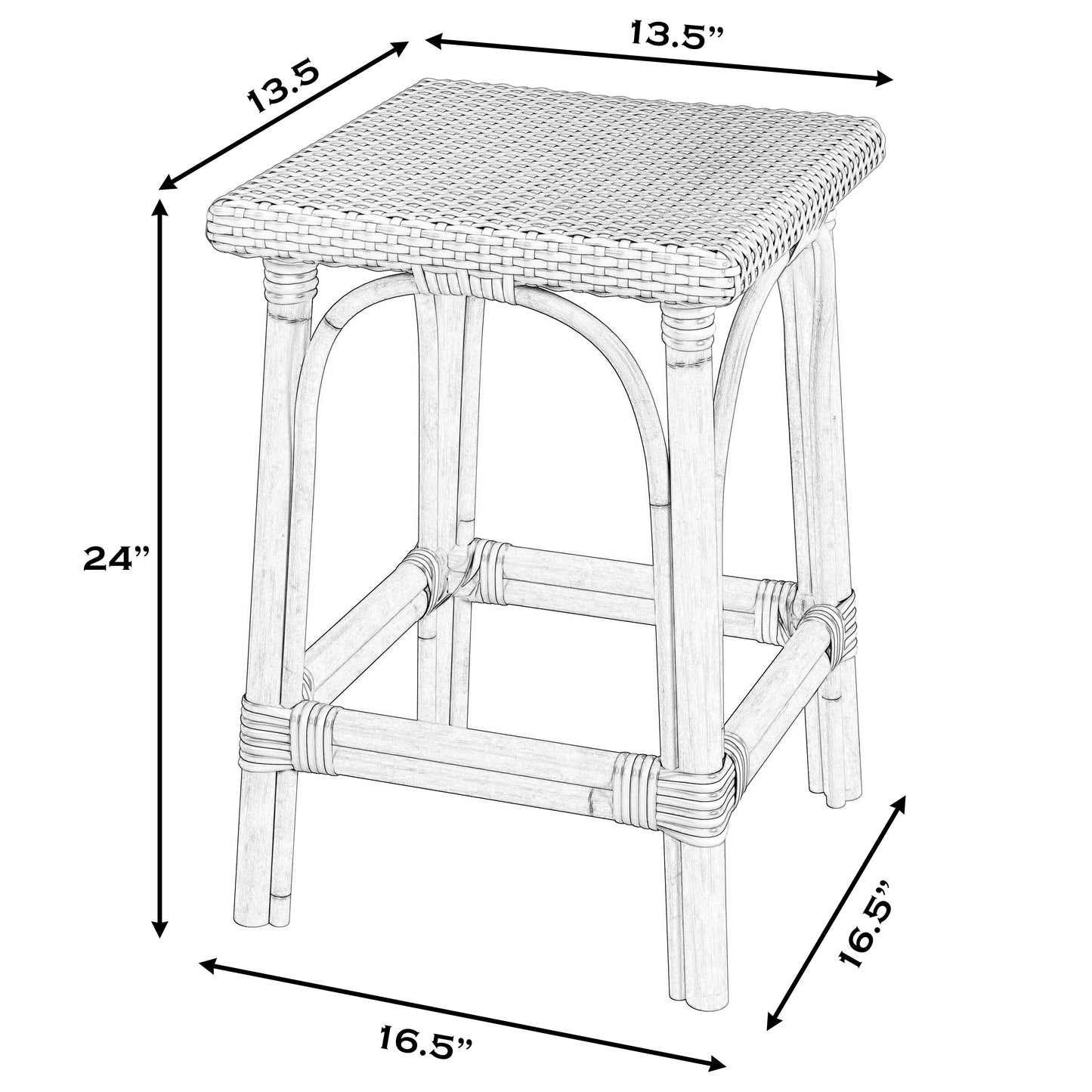 Butler Specialty Company Riviera 24 in. Seat Height Square Rattan Backless Counter Stool, Black and White