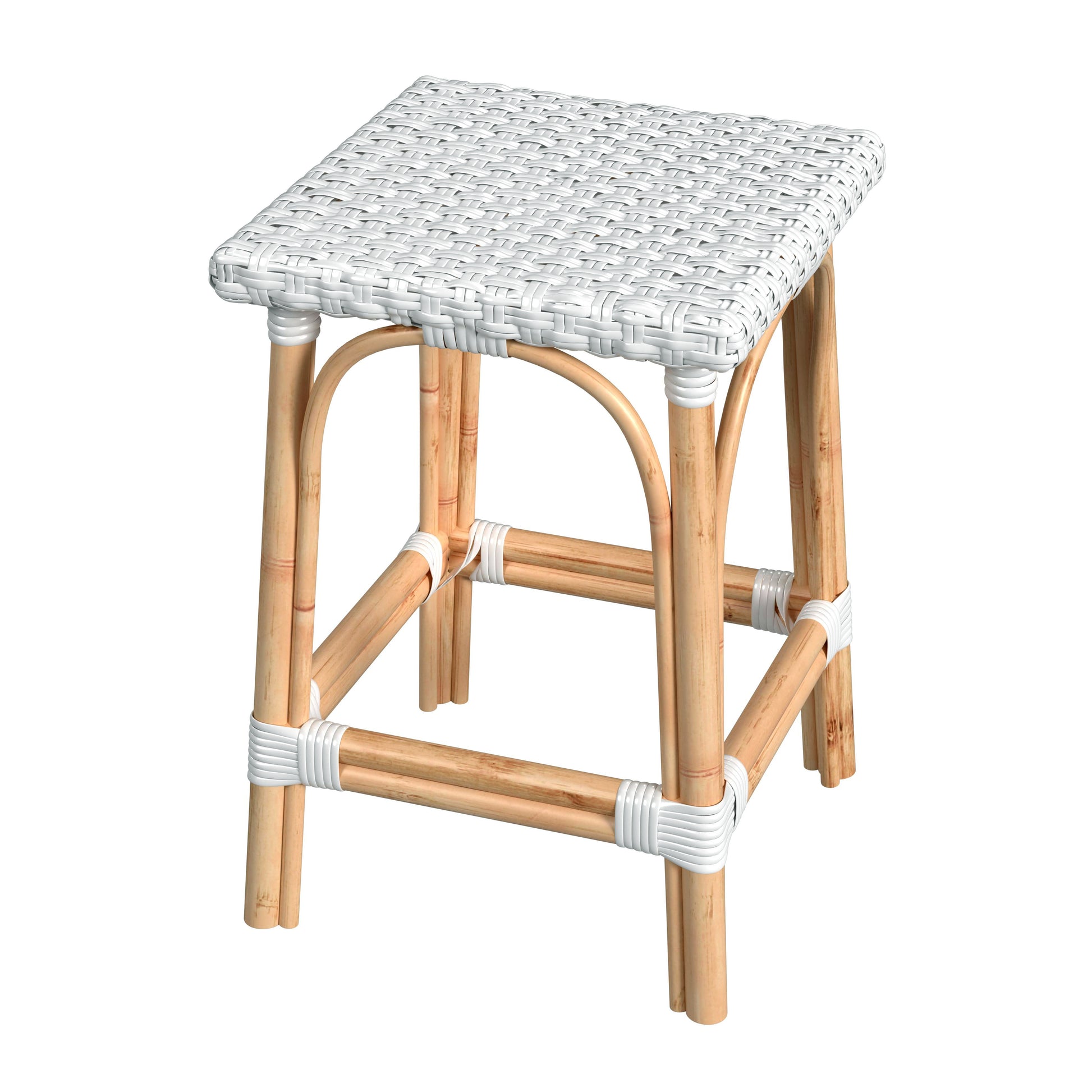 Butler Specialty Company Riviera 24 in. Seat Height Square Rattan Backless Counter Stool, Glossy White