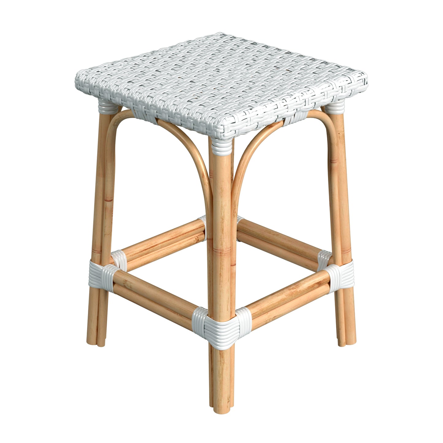 Butler Specialty Company Riviera 24 in. Seat Height Square Rattan Backless Counter Stool, Glossy White