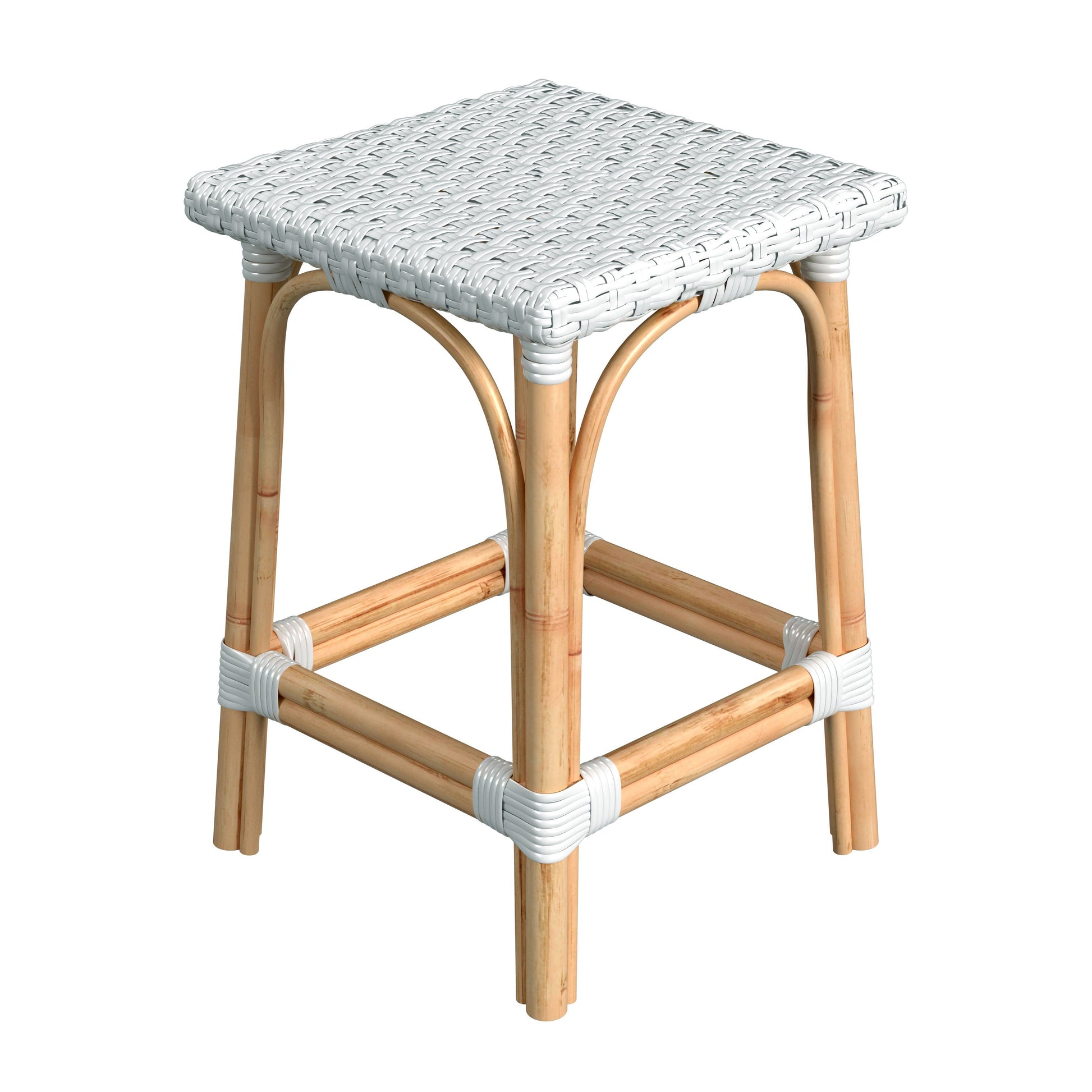 Butler Specialty Company Riviera 24 in. Seat Height Square Rattan Backless Counter Stool, Glossy White