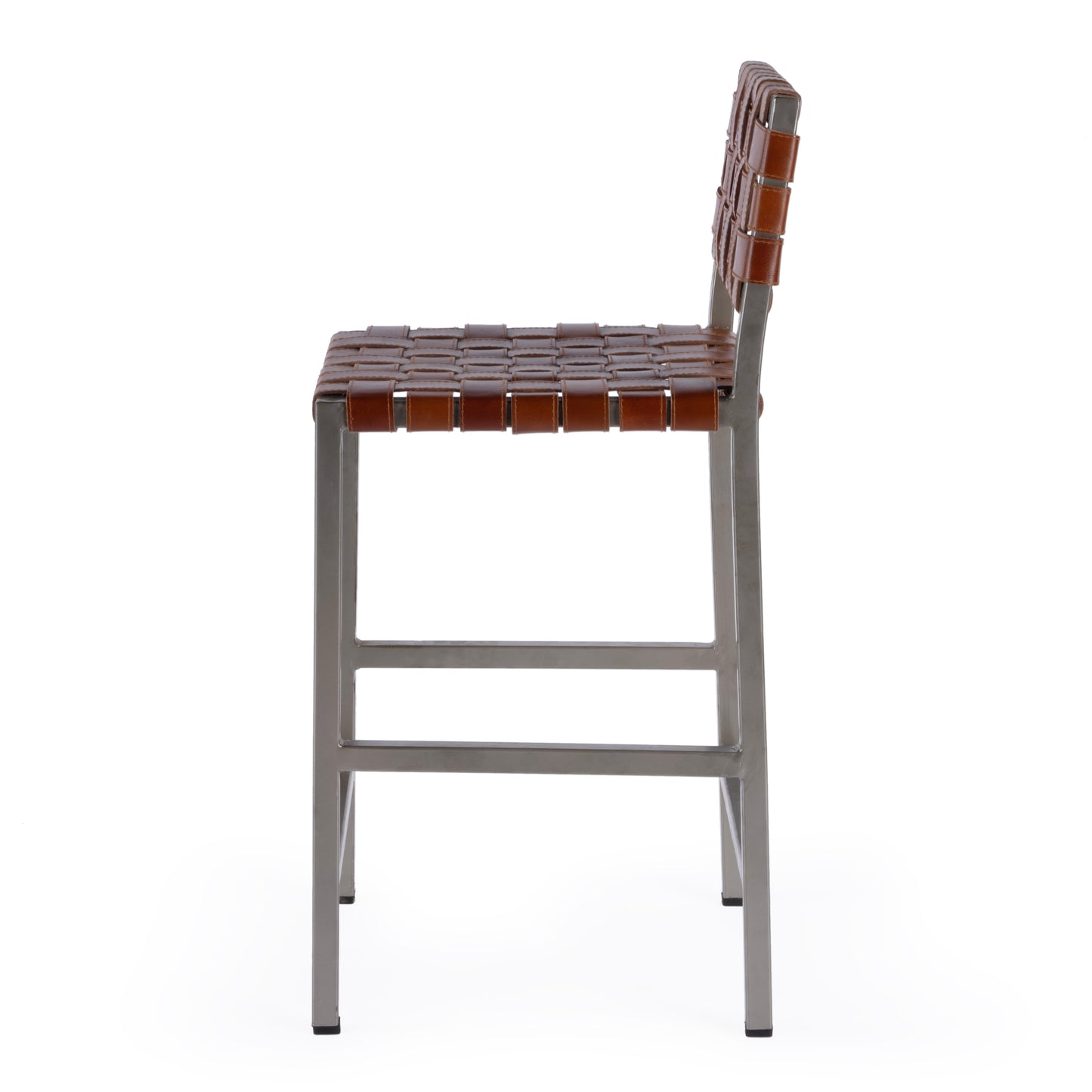 Butler Specialty Company Bromley 24.5 in. Seat Height Iron and Leather Counter Stool with Back, Brown