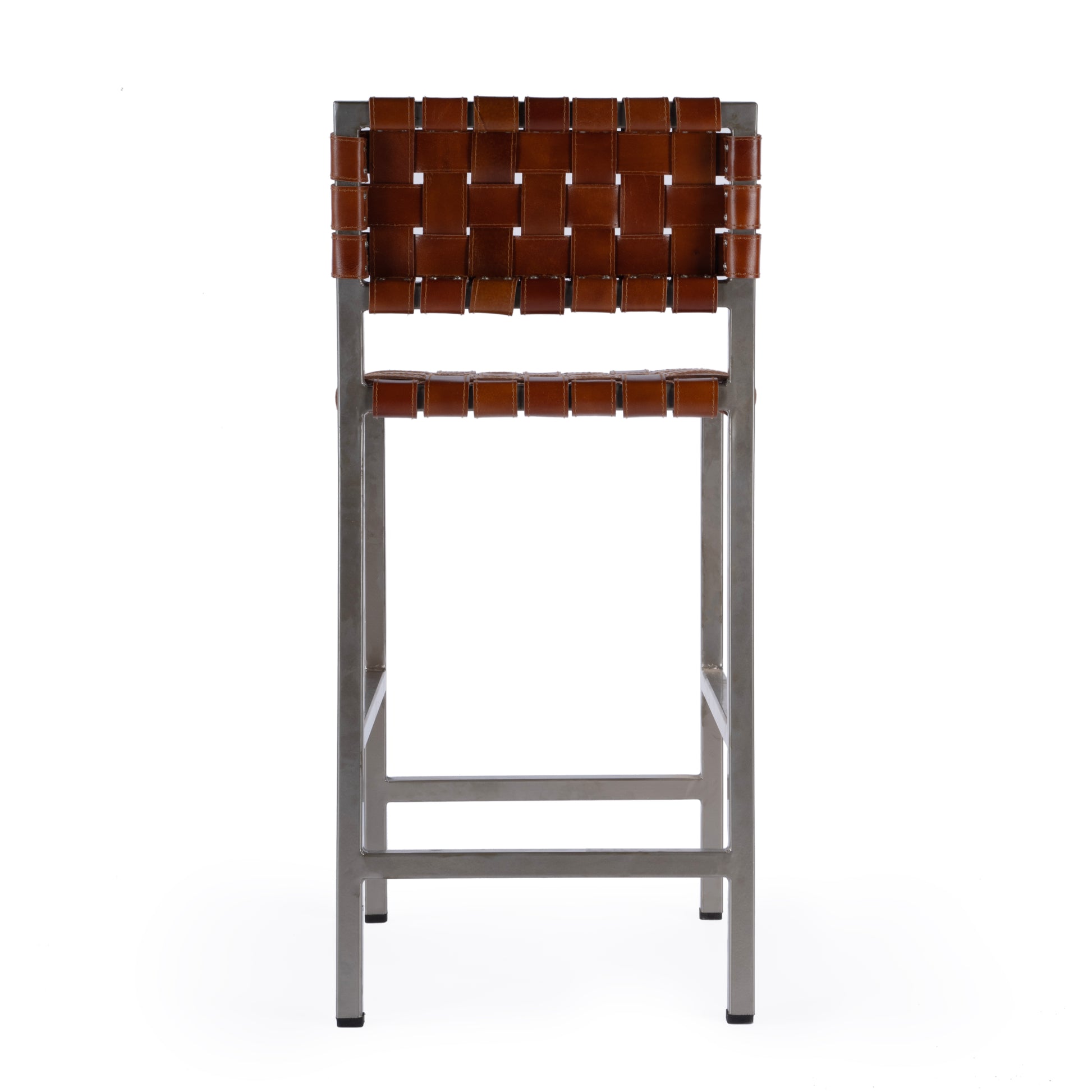 Butler Specialty Company Bromley 24.5 in. Seat Height Iron and Leather Counter Stool with Back, Brown