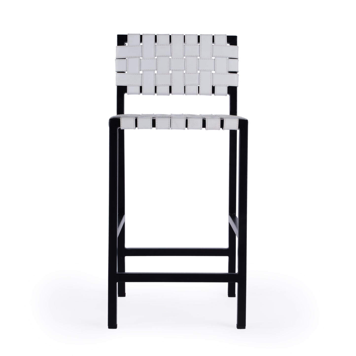 Butler Specialty Company Bromley 24.5 in. Seat Height Iron and Leather Counter Stool with Back, White
