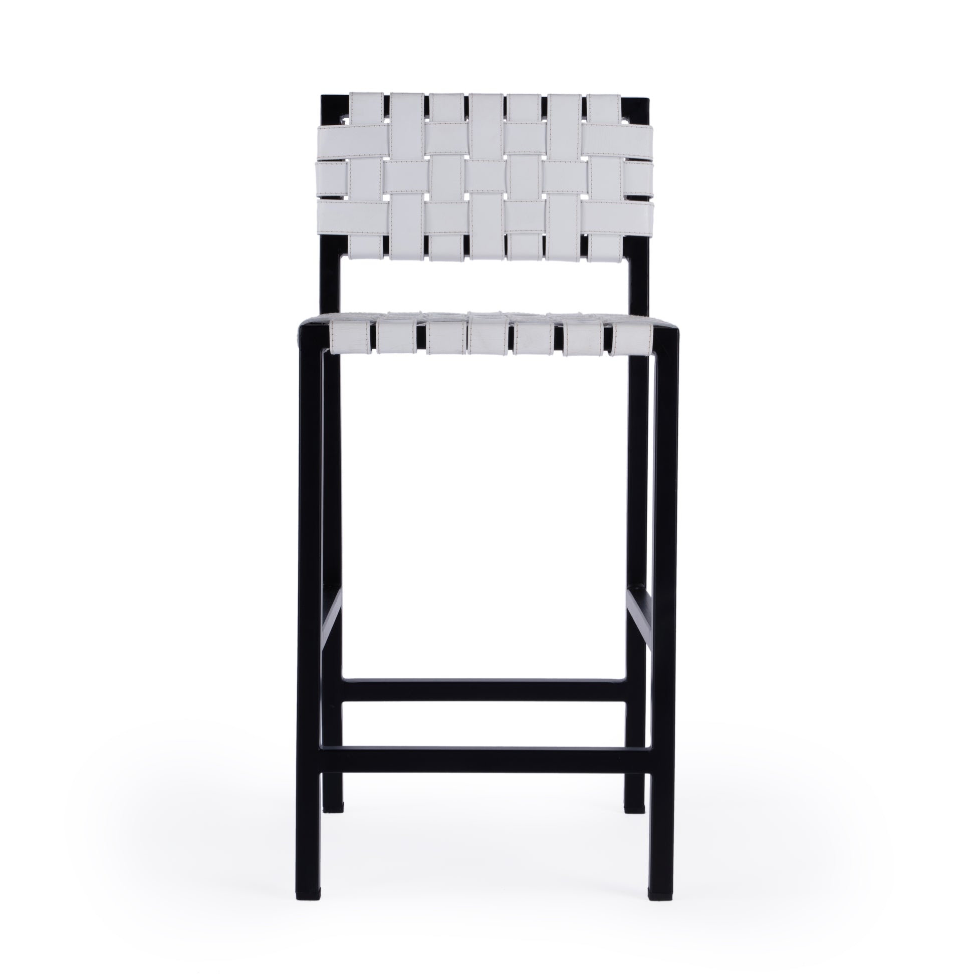 Butler Specialty Company Bromley 24.5 in. Seat Height Iron and Leather Counter Stool with Back, White