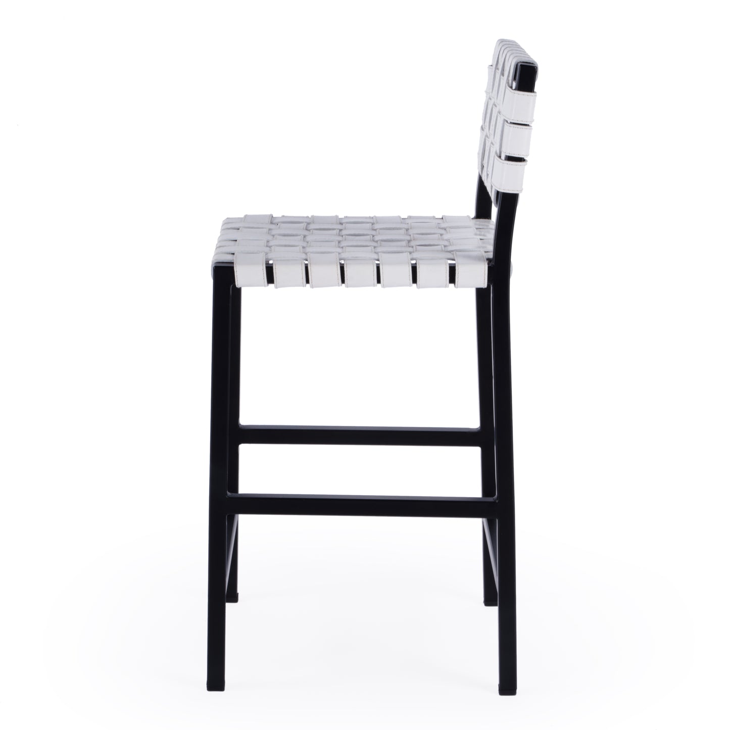 Butler Specialty Company Bromley 24.5 in. Seat Height Iron and Leather Counter Stool with Back, White