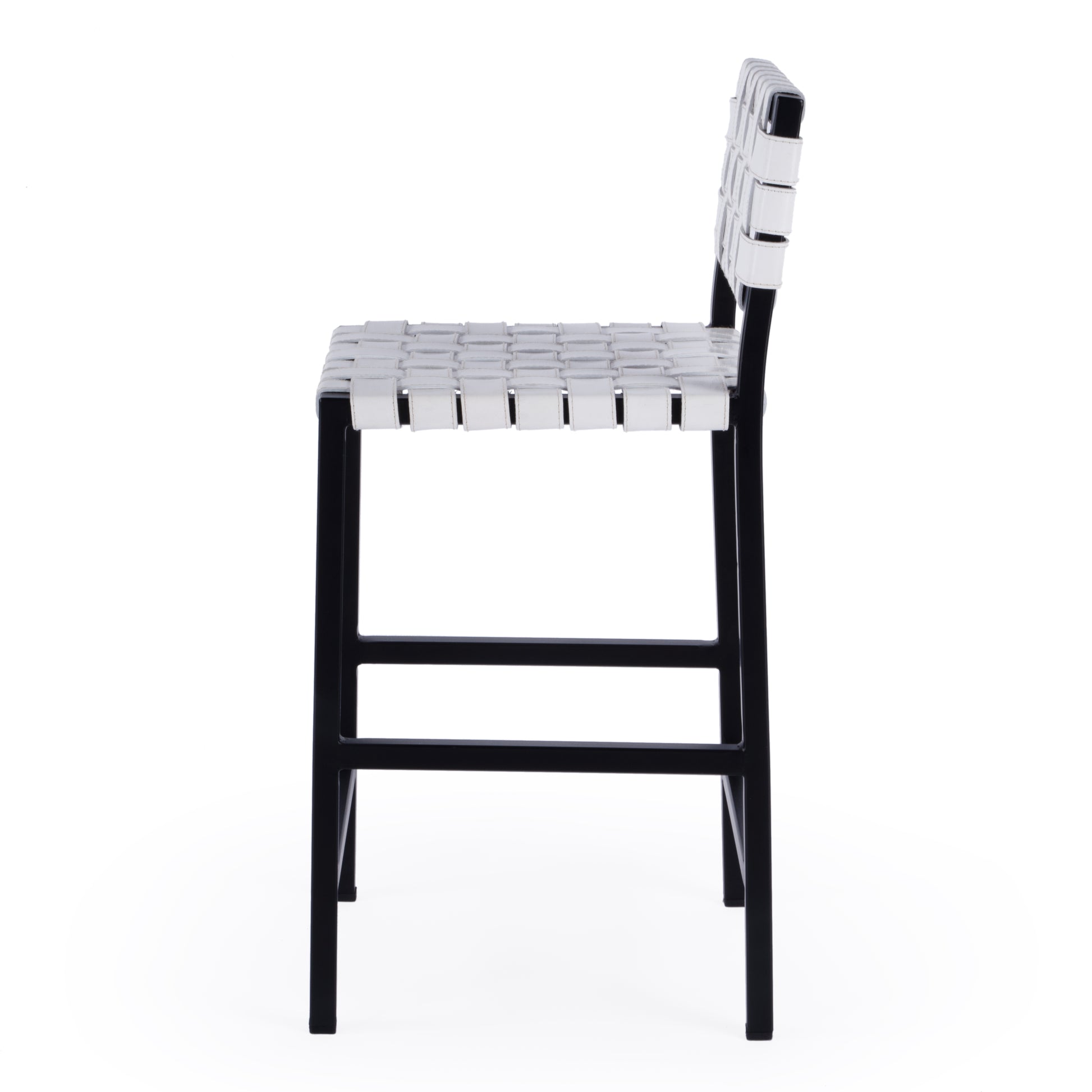 Butler Specialty Company Bromley 24.5 in. Seat Height Iron and Leather Counter Stool with Back, White