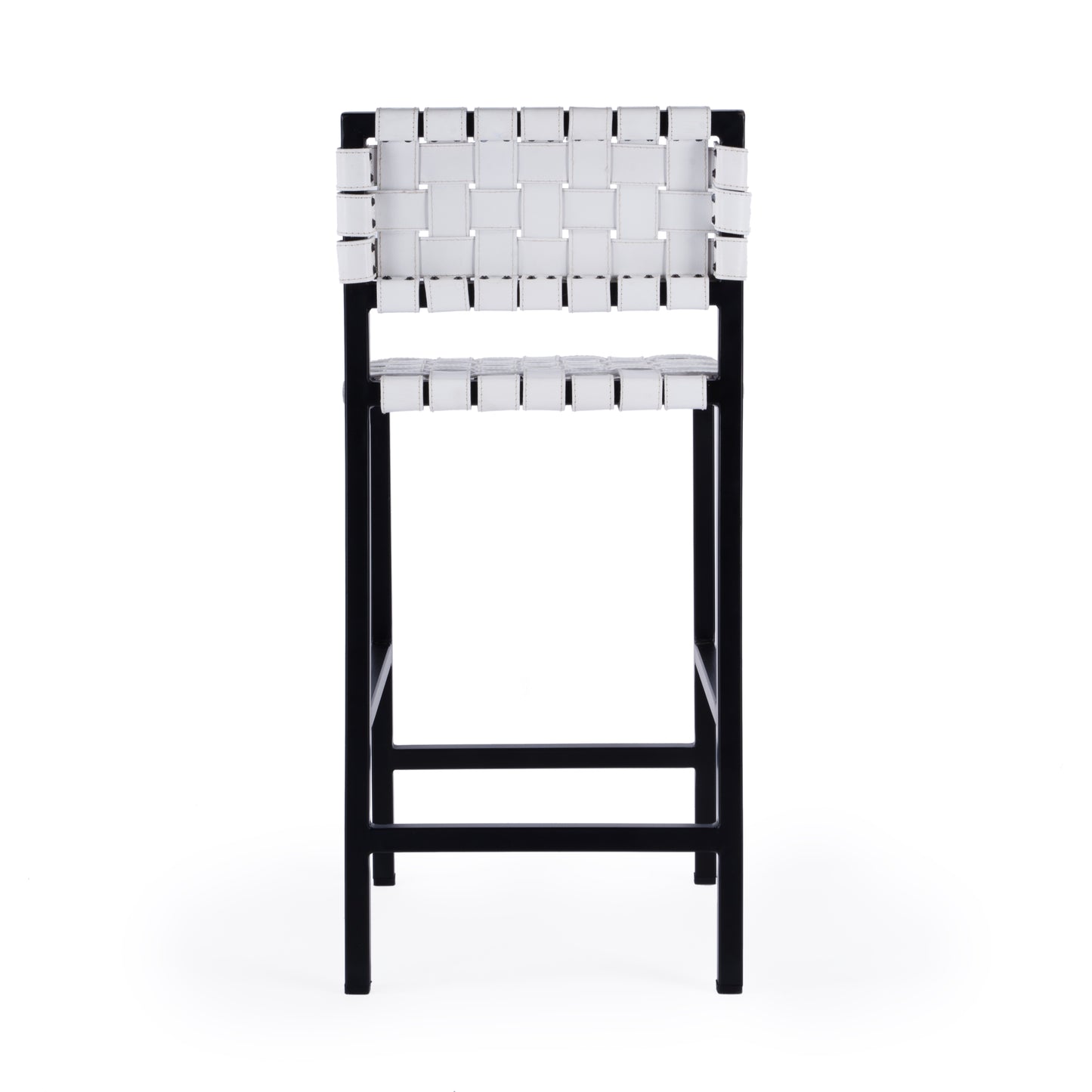 Butler Specialty Company Bromley 24.5 in. Seat Height Iron and Leather Counter Stool with Back, White