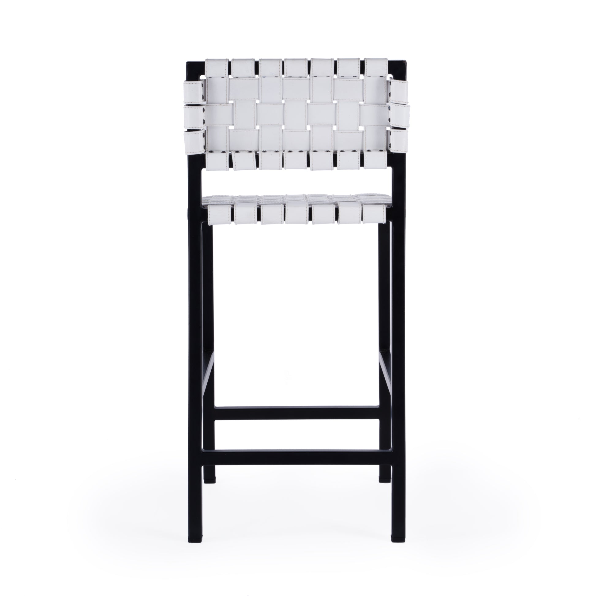 Butler Specialty Company Bromley 24.5 in. Seat Height Iron and Leather Counter Stool with Back, White