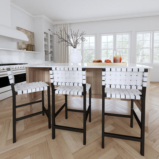 Butler Specialty Company Bromley 24.5 in. Seat Height Iron and Leather Counter Stool with Back, White