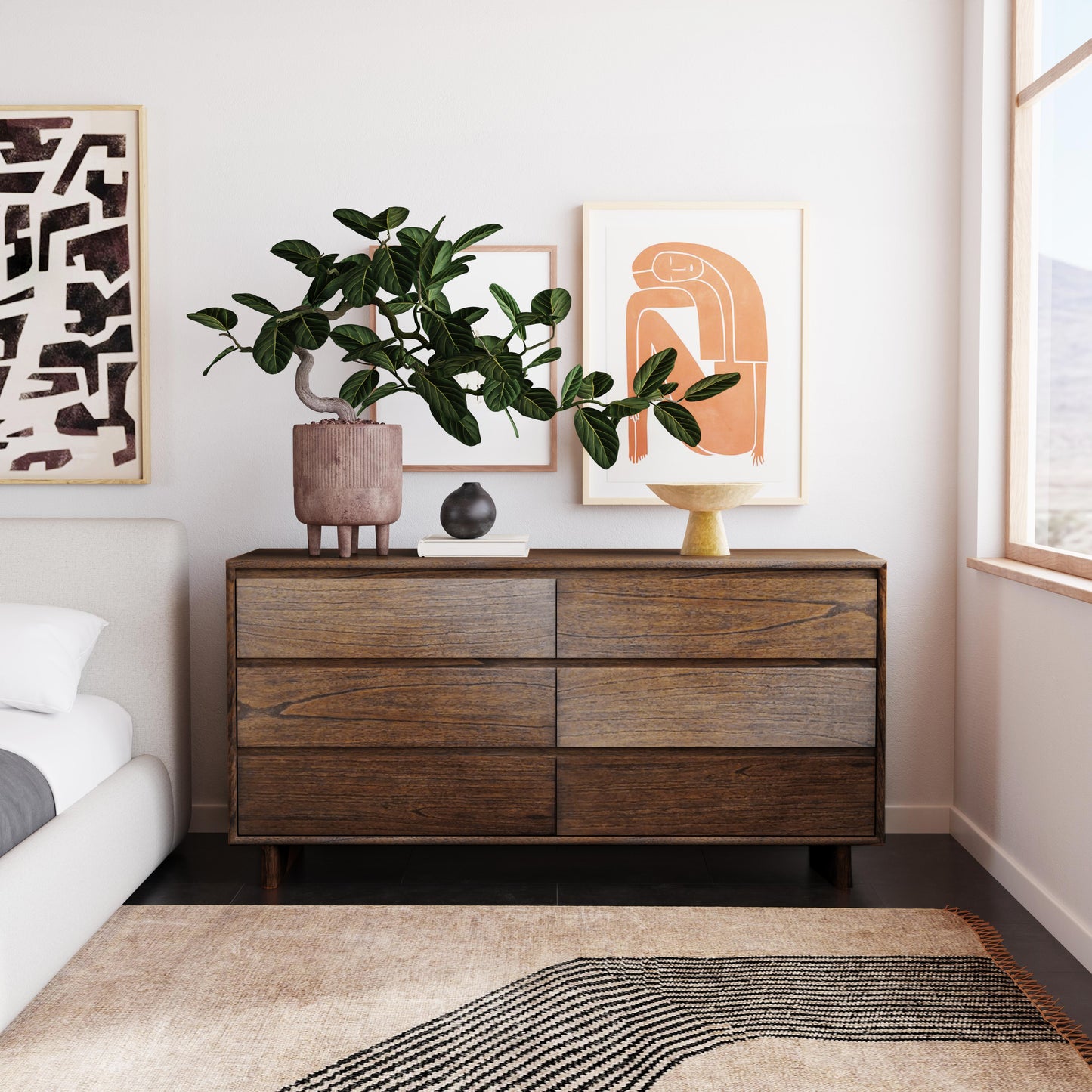 Halmstad Wood Panel 6 Drawer Dresser in Brown 5766188