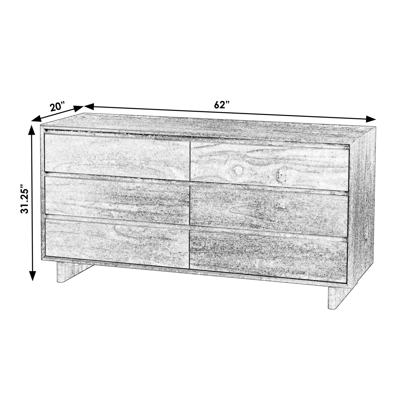 Halmstad Wood Panel 6 Drawer Dresser in Brown 5766188