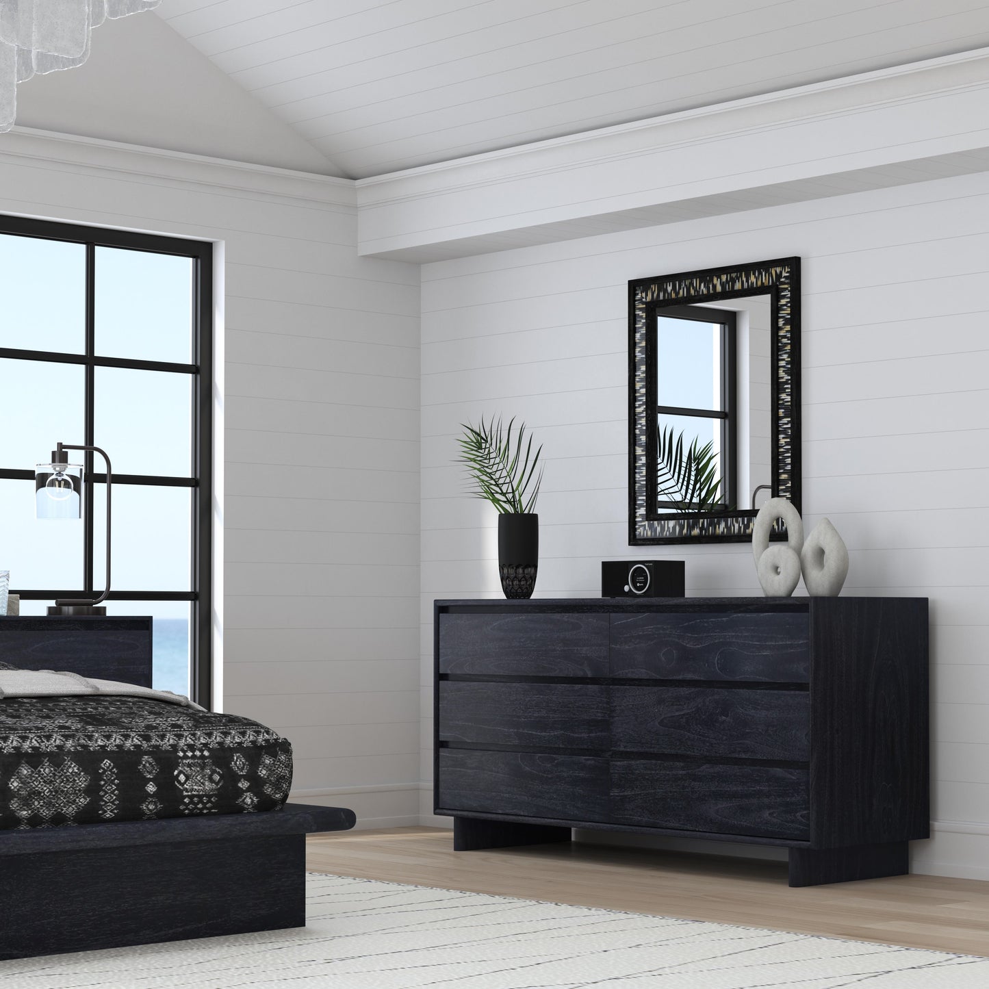 Halmstad Wood Panel 6 Drawer Dresser in Black 5766432
