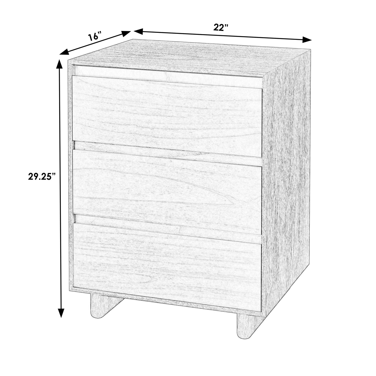 Halmstad Wood Panel 3 Drawer Narrow Nightstand in Black 5767432