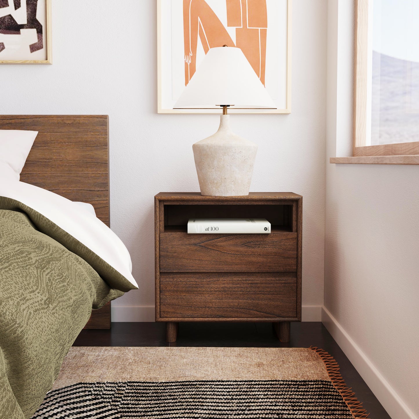 Halmstad Wood Panel 2 Drawer Nightstand in Brown 5768188