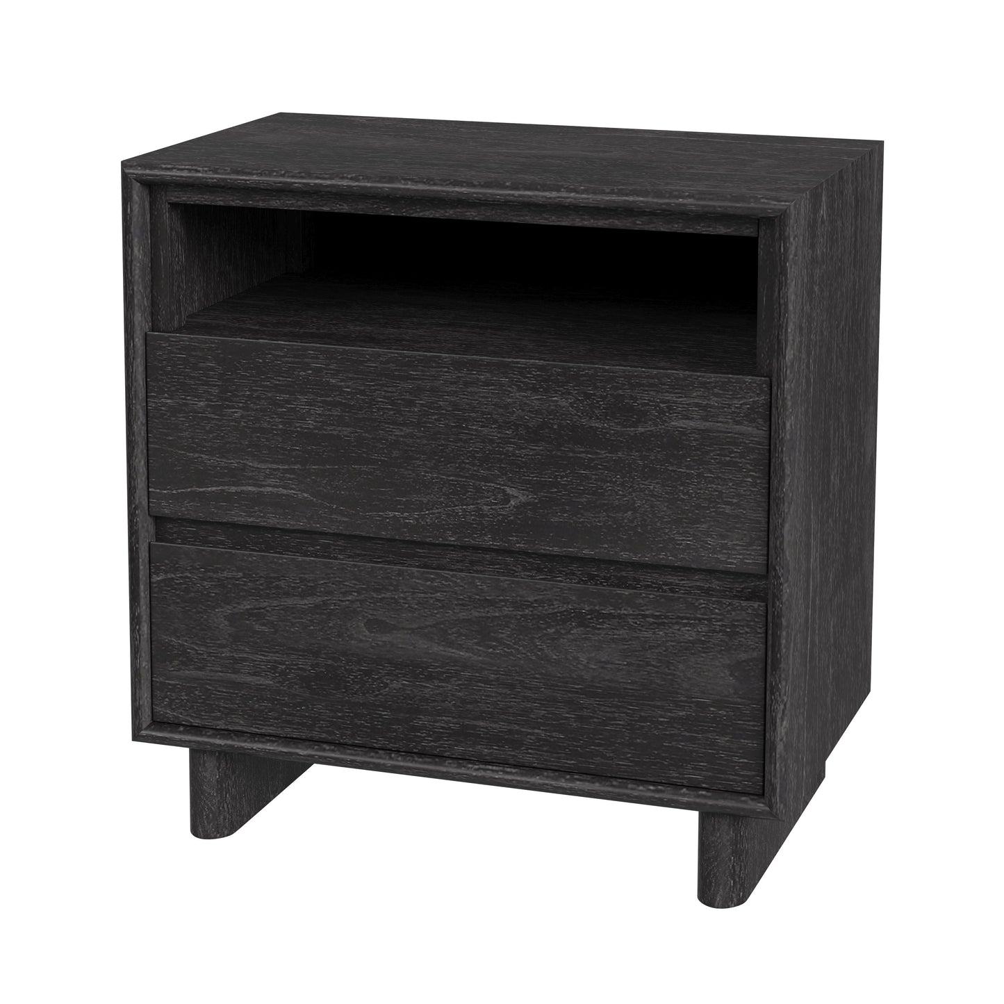 Halmstad Wood Panel 2 Drawer Nightstand in Black 5768432
