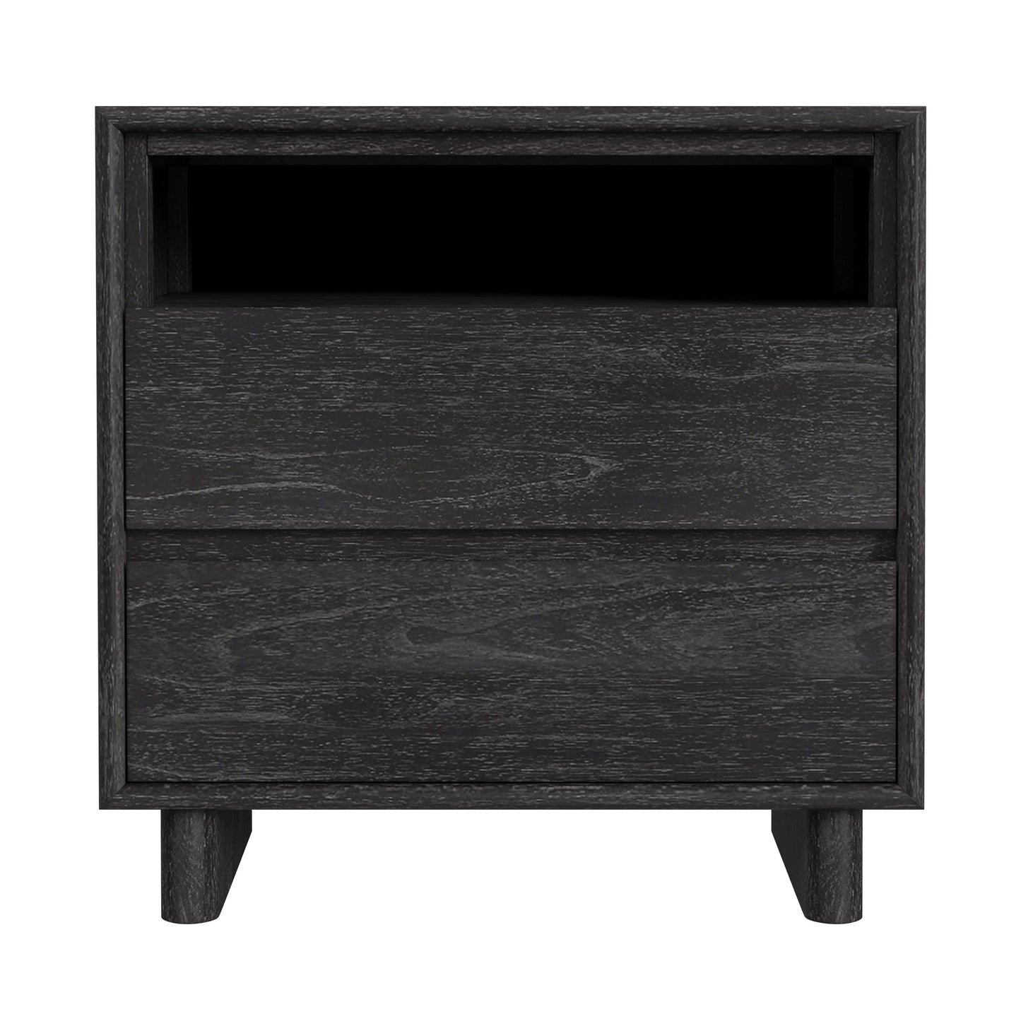 Halmstad Wood Panel 2 Drawer Nightstand in Black 5768432