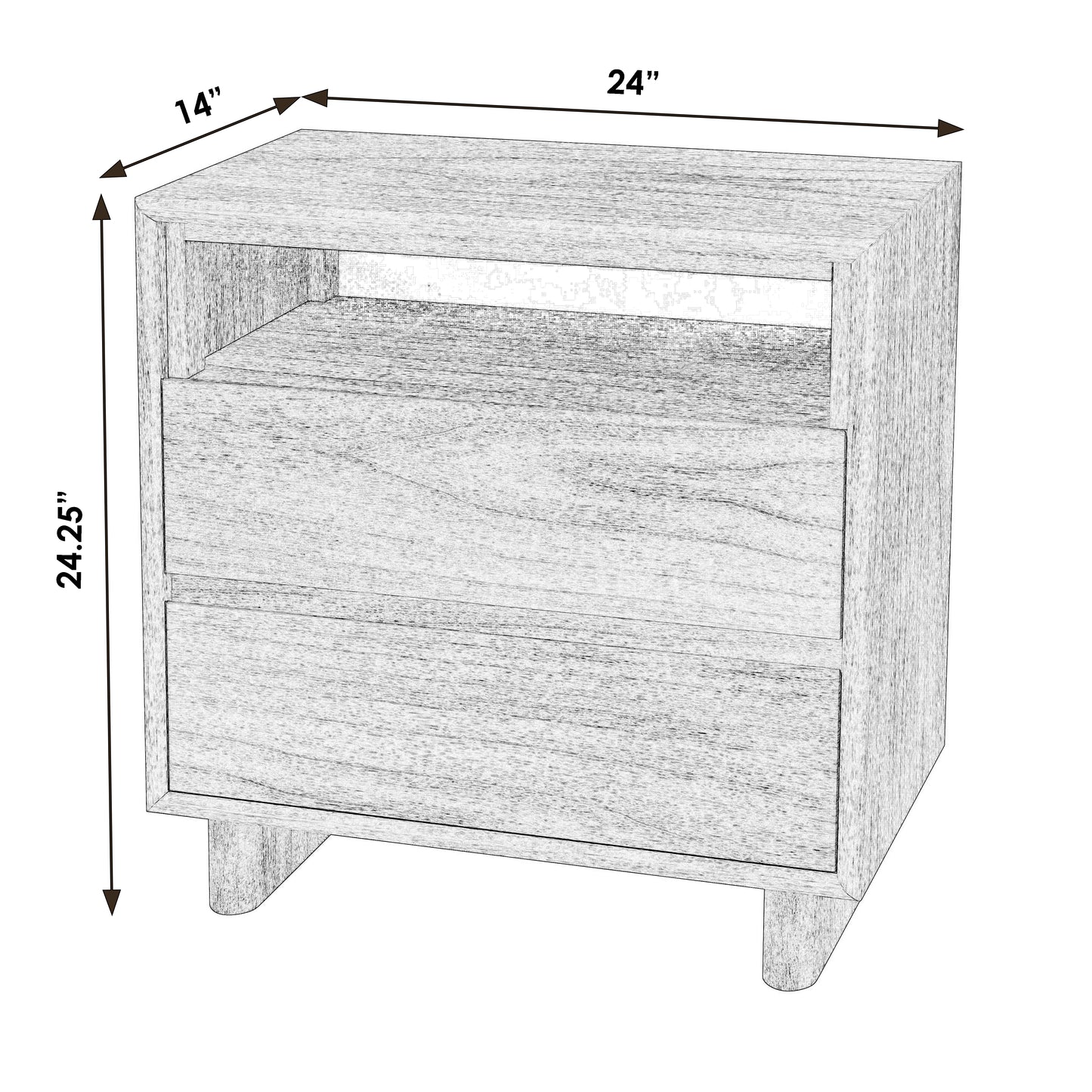 Halmstad Wood Panel 2 Drawer Nightstand in Black 5768432