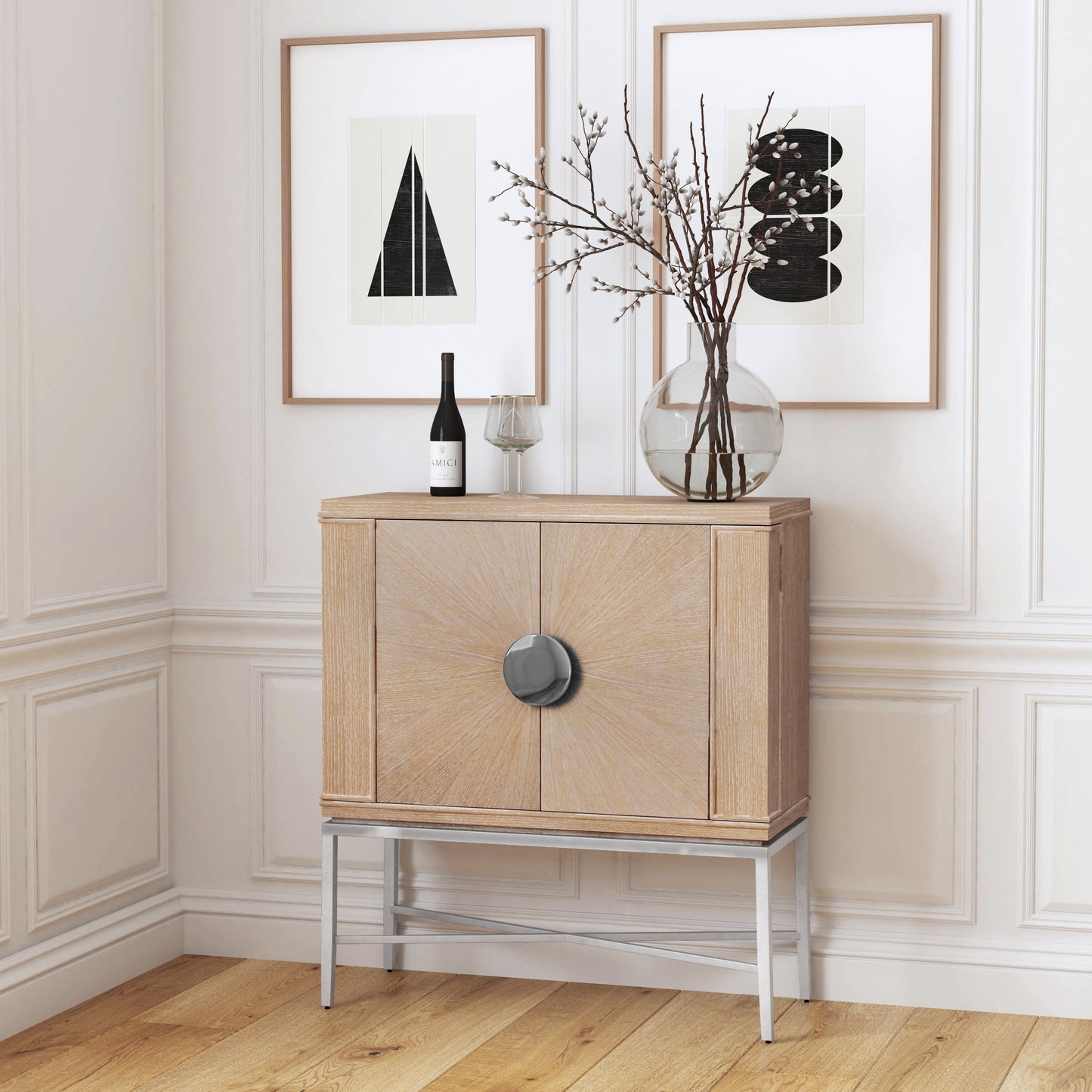 Butler Specialty Company Joanie 40 in. W Rectangular Wood and Metal 2 Door Wine Cabinet, Tan/Beige