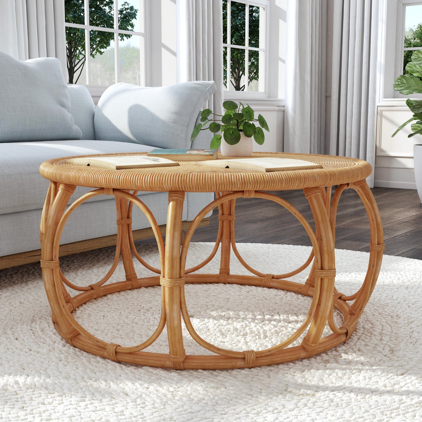 Butler Specialty Company Savannah 39.5 in. W Round Woven Rattan Coffee Table, Natural