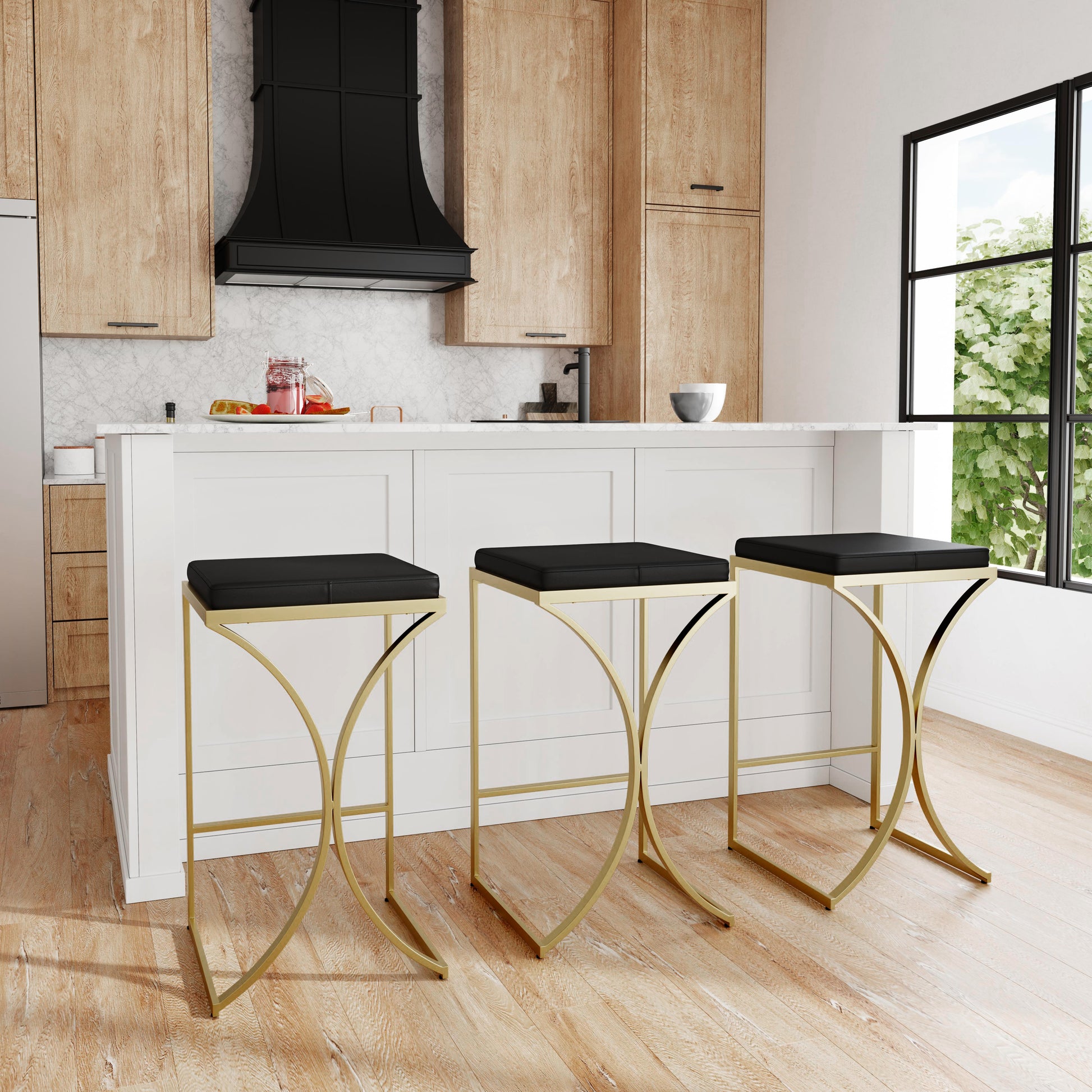Butler Specialty Company Natalya 31 in. Seat Height Faux Leather and Metal Backless Bar Stool, Black