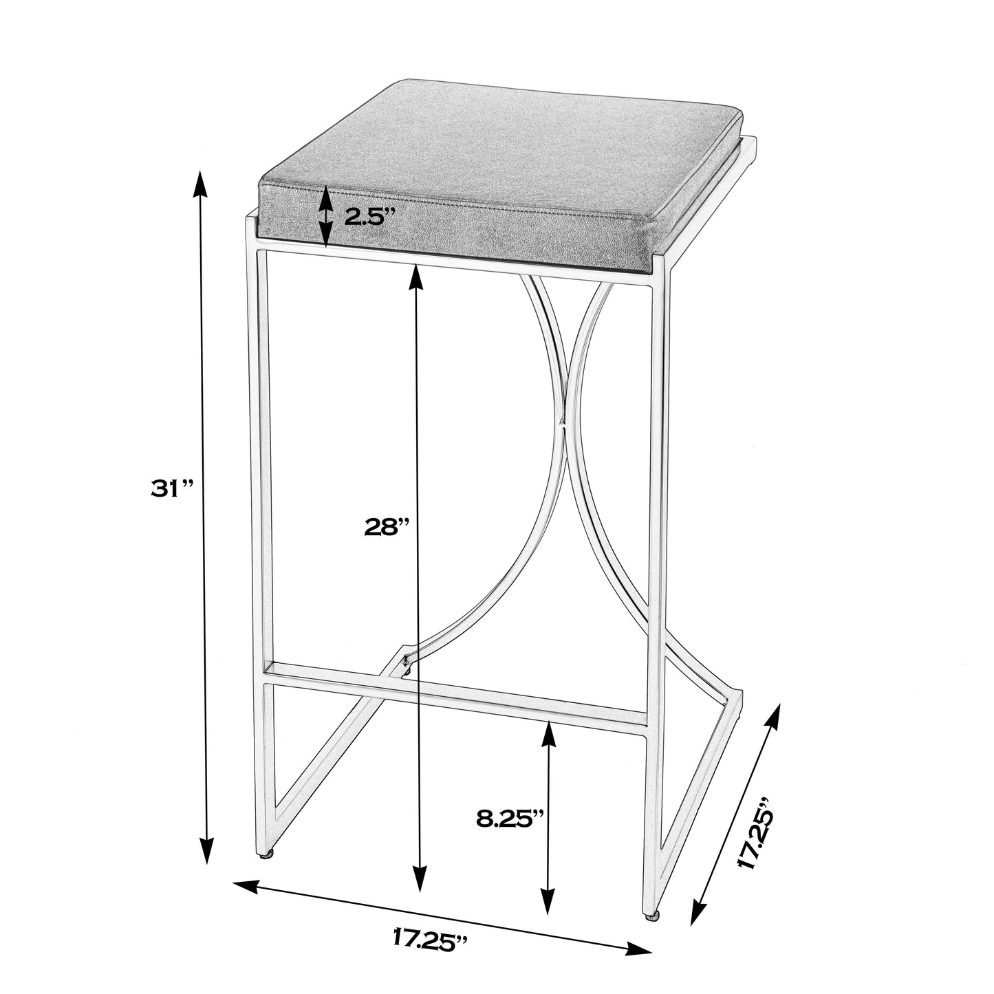 Butler Specialty Company Natalya 31 in. Seat Height Faux Leather and Metal Backless Bar Stool, White